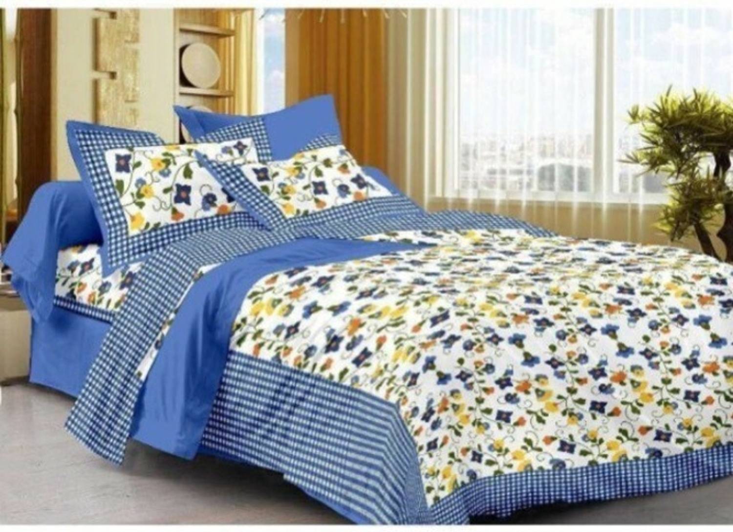 100% cotton bedsheet Cotton Double Flat 300 TC Printed 1 Bedsheet with 2 Pillow Covers