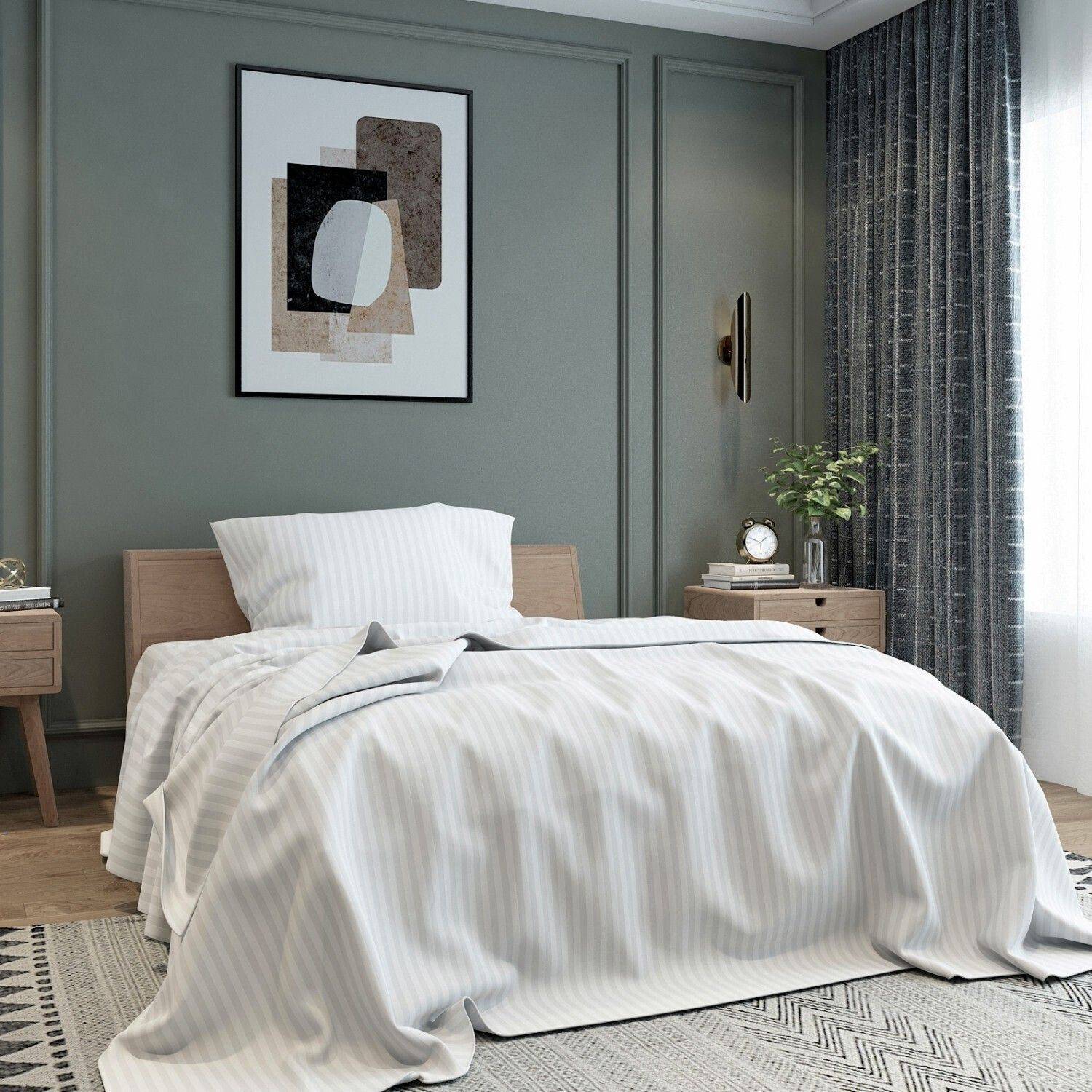 BELVOSTUM Microfiber Single Flat 280 TC Striped 1 Bedsheet with 2 Pillow Covers
