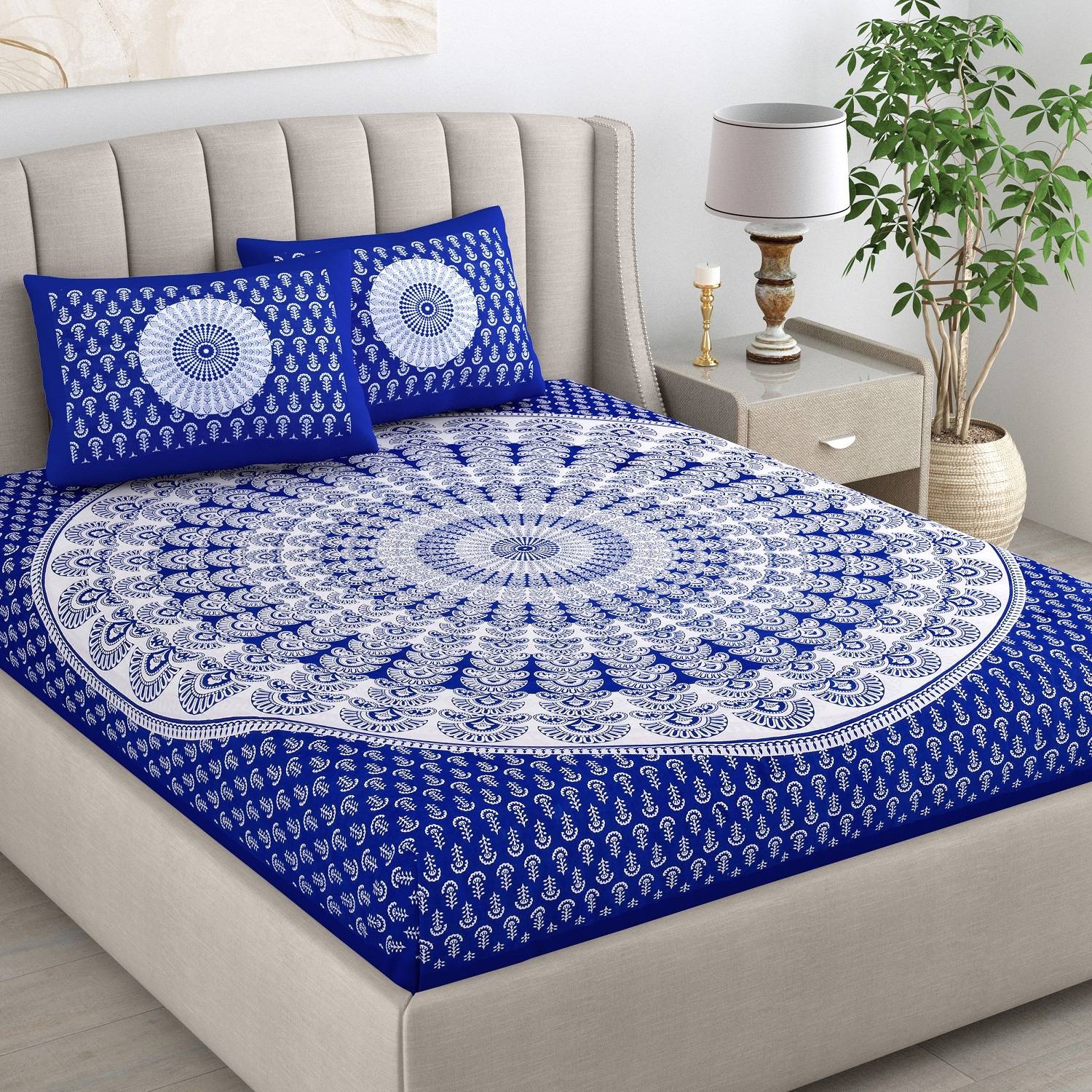 Barbarik Cotton Double Flat 210 TC Printed 1 Bedsheet with 2 Pillow Covers