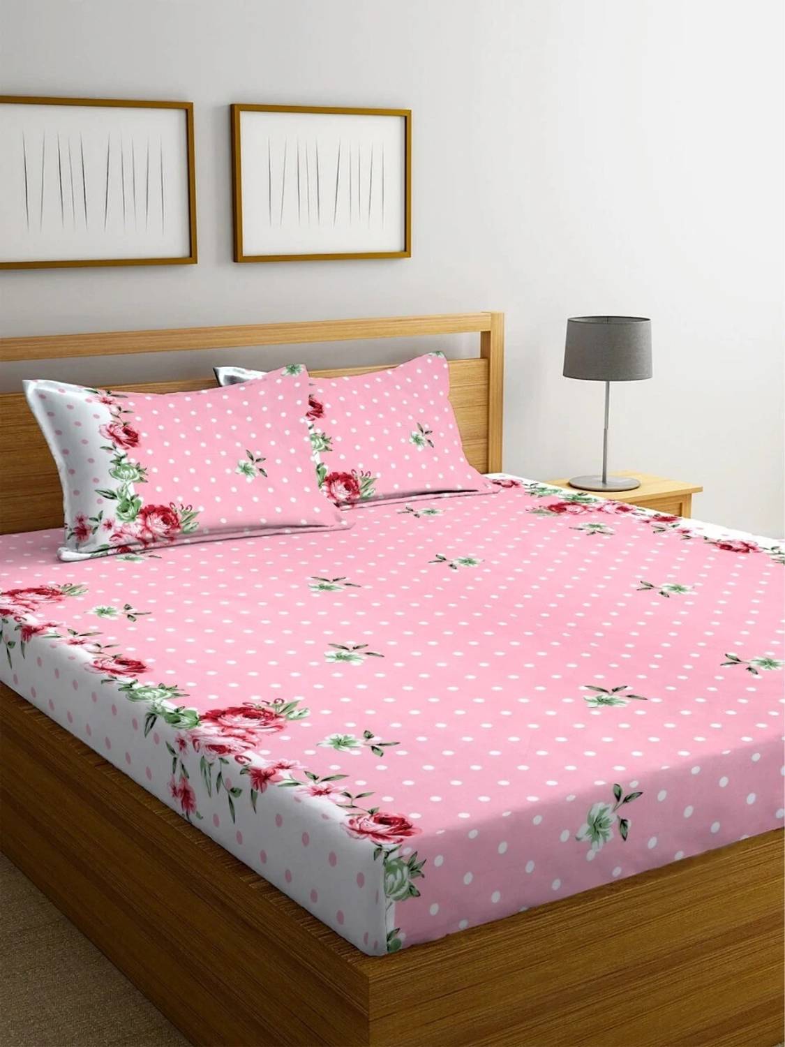 A11 M@LL Cotton Double Fitted (Elastic) 320 TC Geometric 1 Bedsheet with 2 Pillow Covers