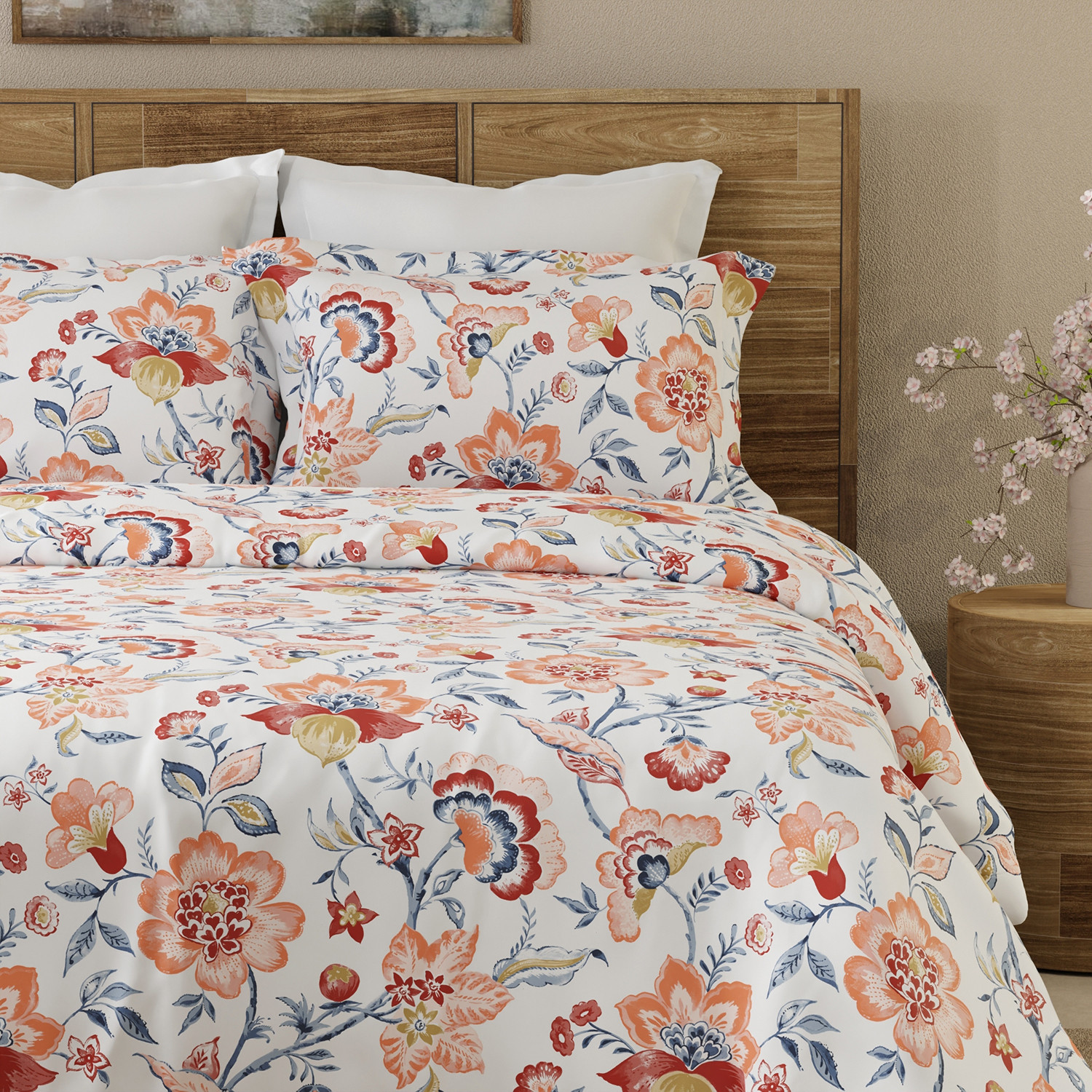 Image of Layers Cotton Double Flat 144 TC Printed 1 Bedsheet with 2 Pillow Covers (Multicolor)