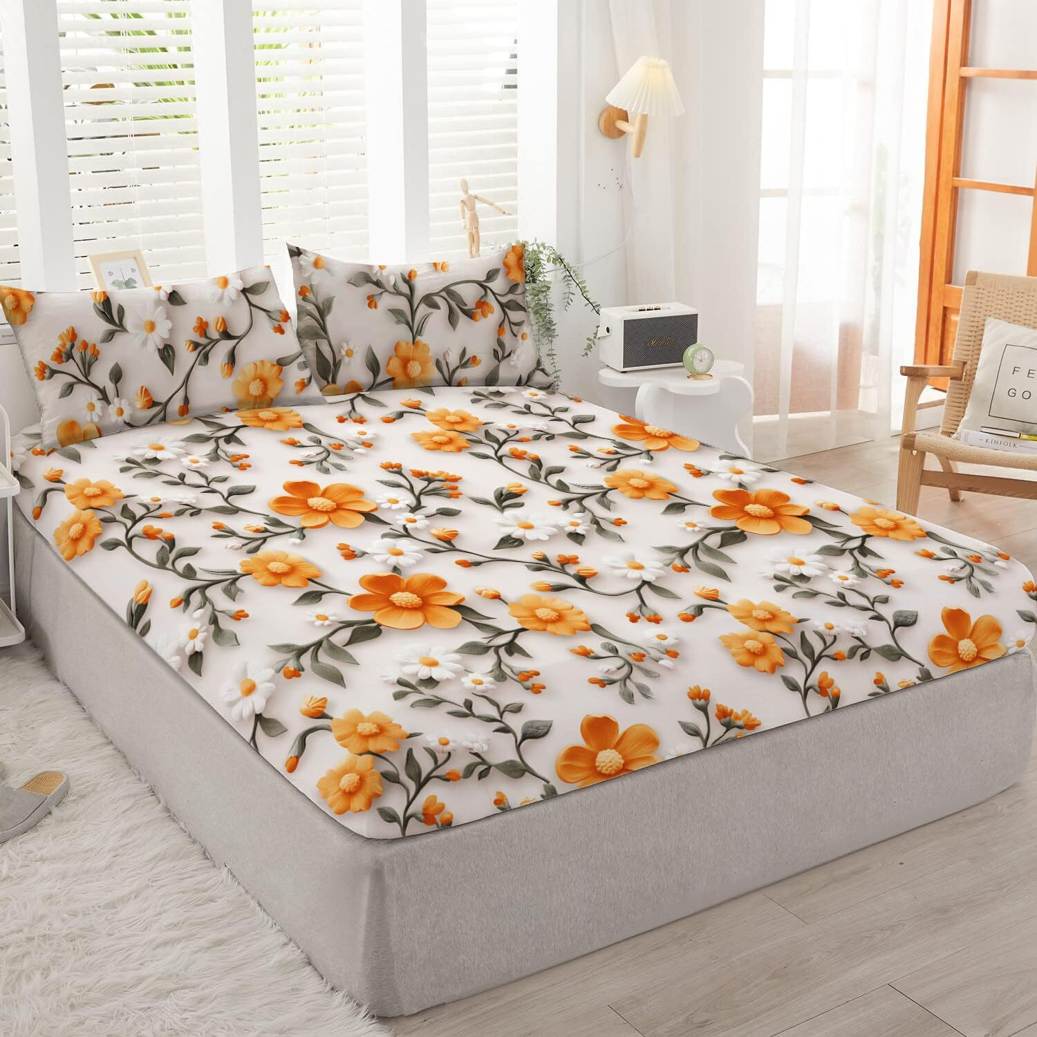 Image of AMBERBLISH HOMES Microfiber King Flat 250 TC Printed 1 Bedsheet with 2 Pillow Covers