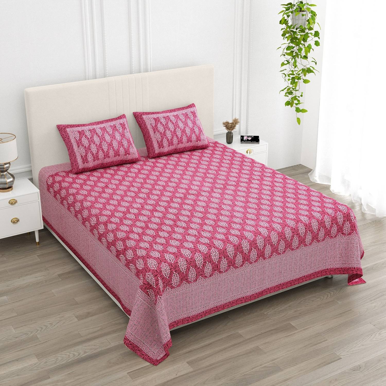 AASHRAE Cotton Queen Flat 250 TC Printed 1 AC Bedsheet with 2 Pillow Covers