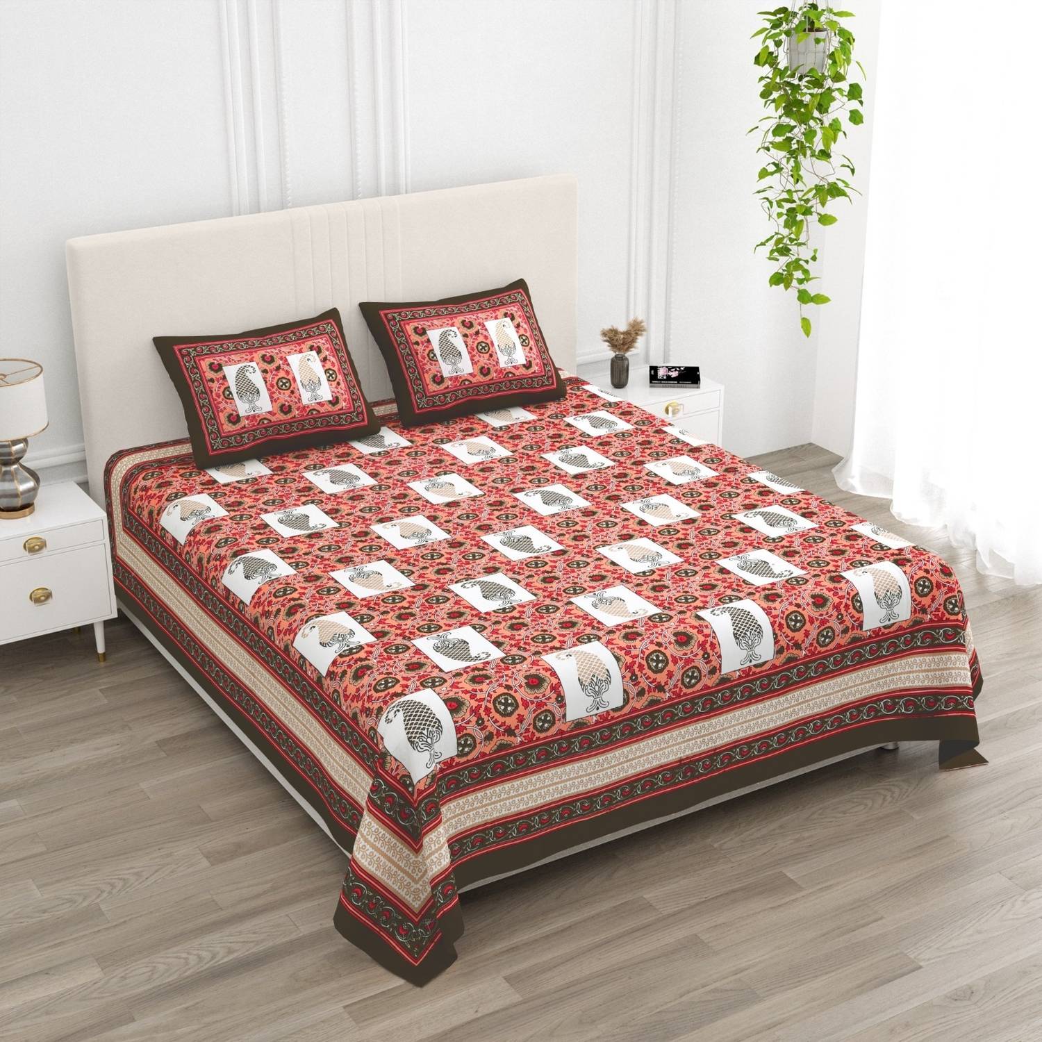 Adidev Woolen Double, King Flat 270 TC Floral 1 Summer Bedsheet with 2 Pillow Covers