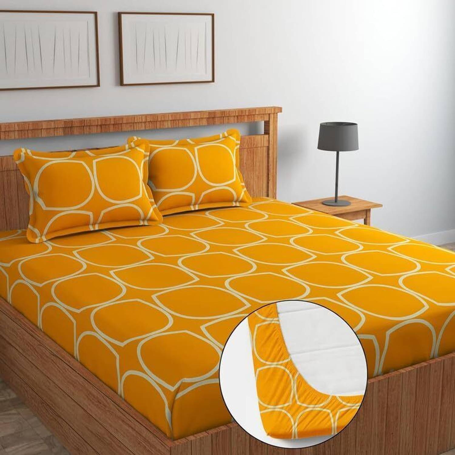 lovebees Cotton Double Fitted (Elastic) 220 TC Printed 1 Bedsheet