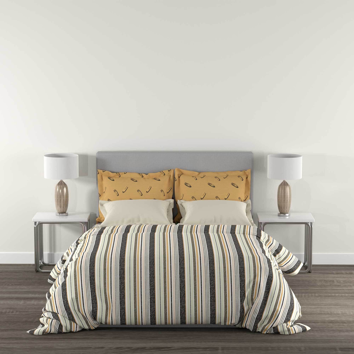 Image of MYTRIDENT Cotton Queen Flat 144 TC Geometric 1 Bedsheet with 2 Pillow Covers