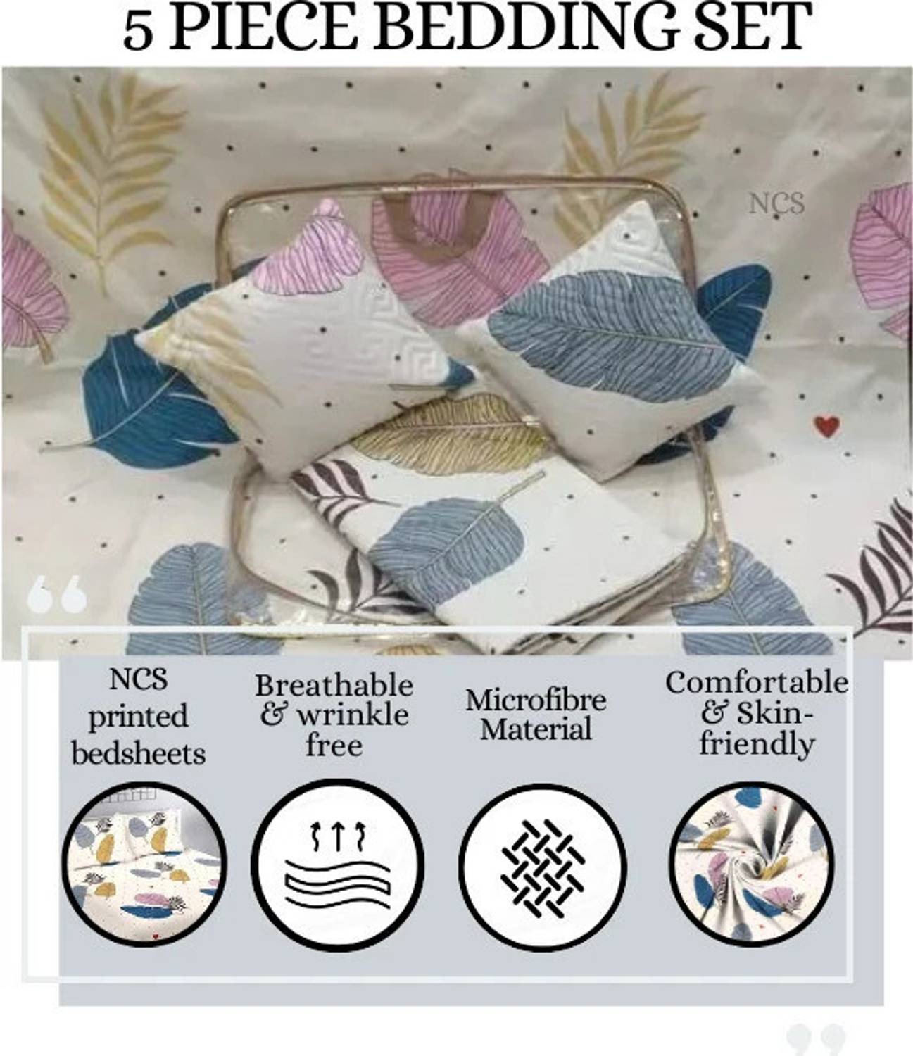 NCS Cotton Queen Flat 280 TC Floral 1 Bedsheet with 2 Pillow Cove