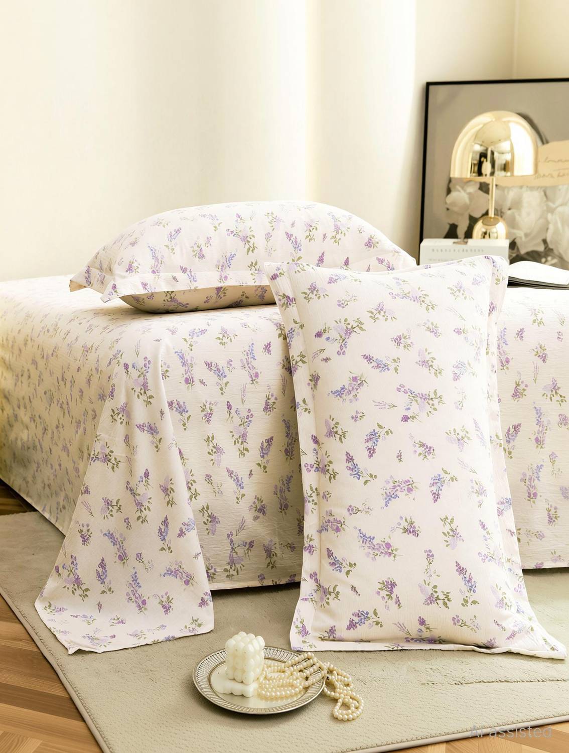Story@home Cotton King Flat 240 TC Floral 1 Bedsheet with 2 Pillo