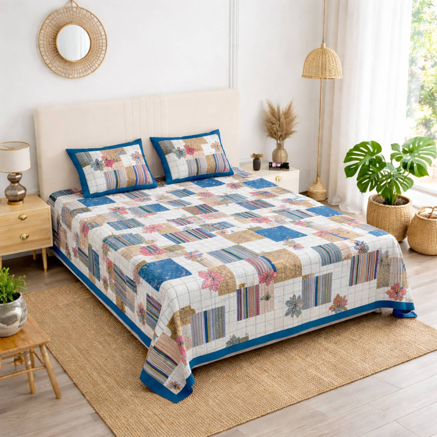 AASHRAE Cotton Queen Flat 400 TC Floral 1 AC Bedsheet with 2 Pillow Covers