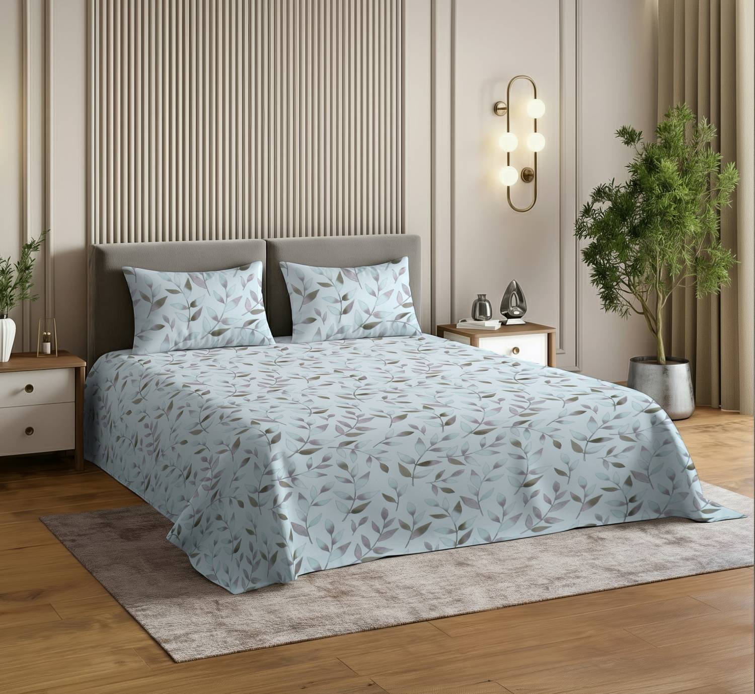 CARLTON LONDON Microfiber King Flat 180 TC Floral 1 Summer Bedsheet with 2 Pillow Covers
