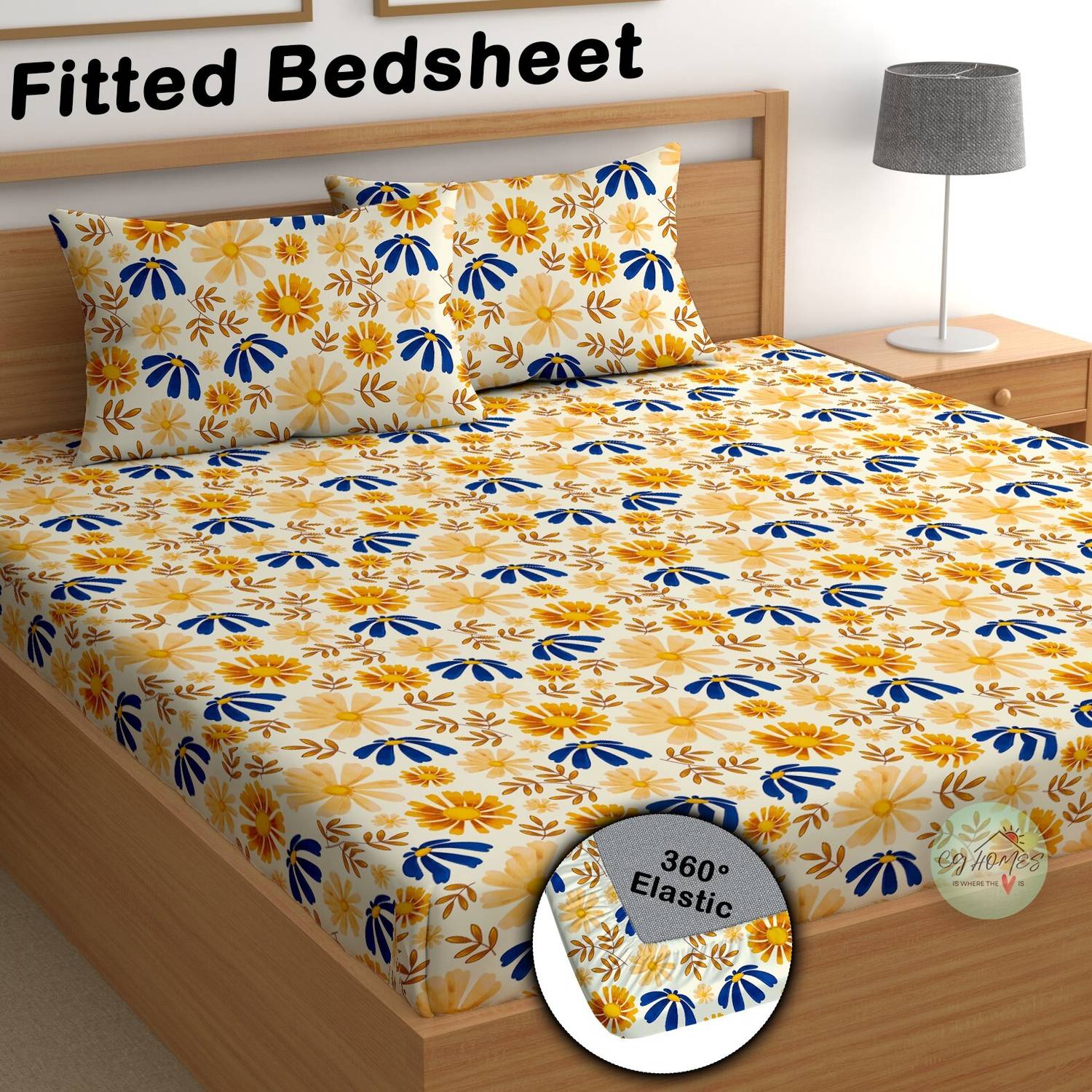 CG Homes Cotton Double Fitted (Elastic) 180 TC Printed 1 Bedsheet