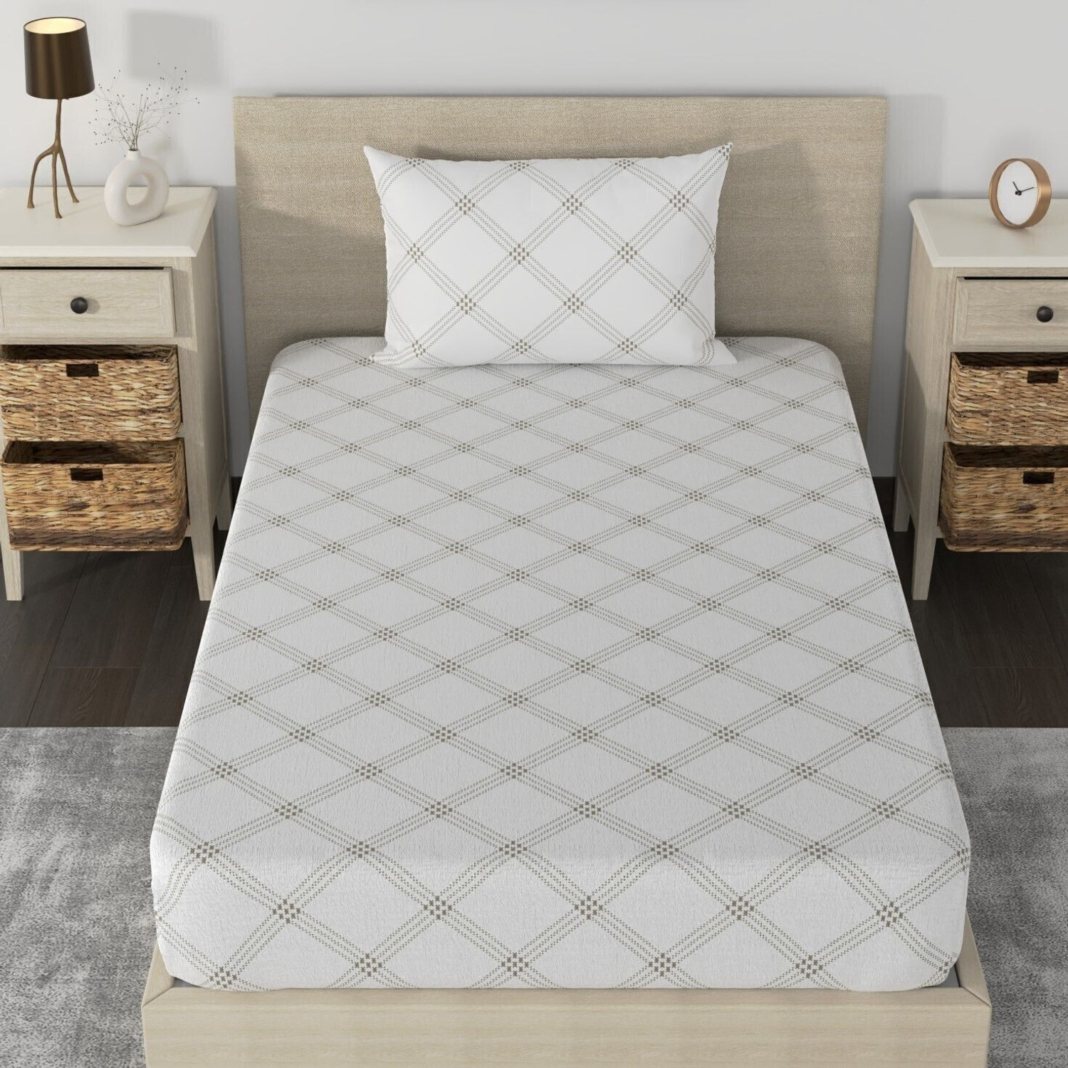 Image of Huesland Cotton Single Flat 210 TC Geometric 1 Bedsheet with 2 Pillow Covers