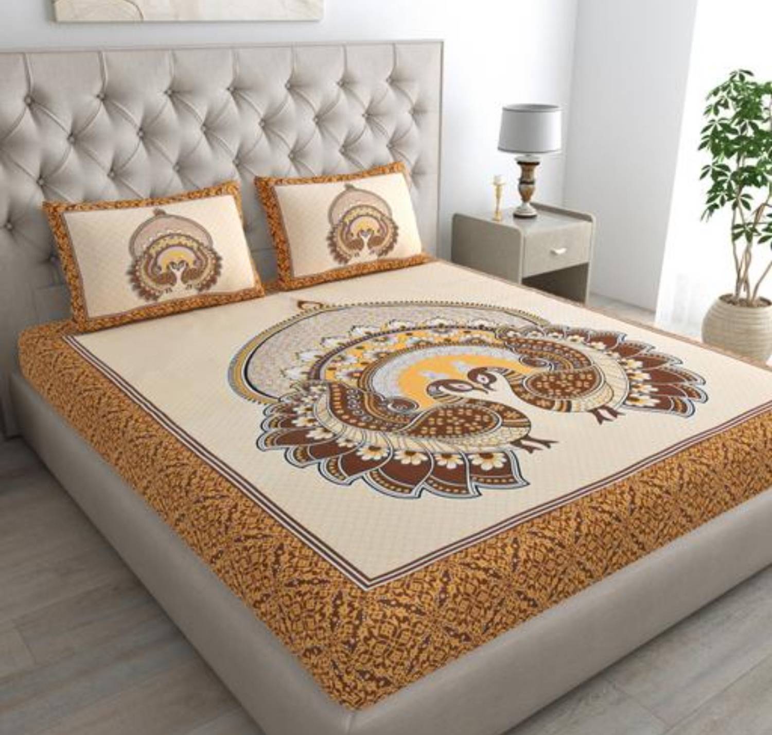 AARAMYA Cotton Double Flat 144 TC Printed 1 Bedsheet with 2 Pillow Covers