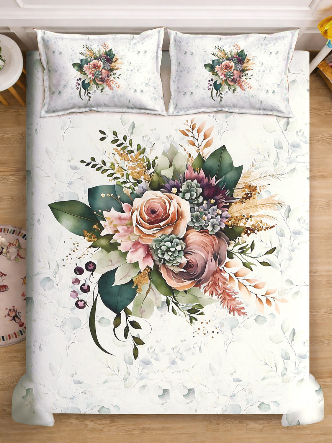 Image of Klotthe Cotton Blend King Fitted (Elastic) 400 TC Floral 1 Bedsheet