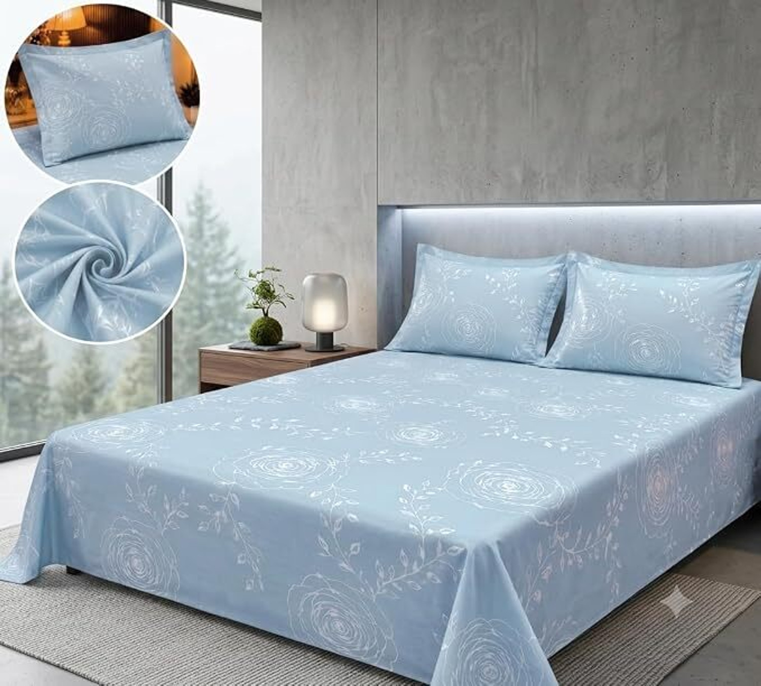 Image of parth international Cotton Double Flat 400 TC Floral 1 Bedsheet with 2 Pillow Covers