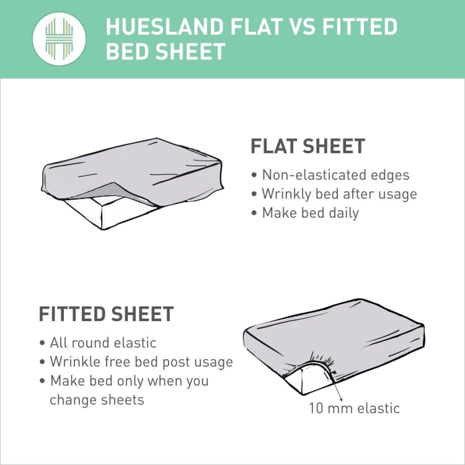 Image of Huesland Cotton King Fitted (Elastic) 210 TC Geometric 1 Bedsheet with 2 Pillow Covers