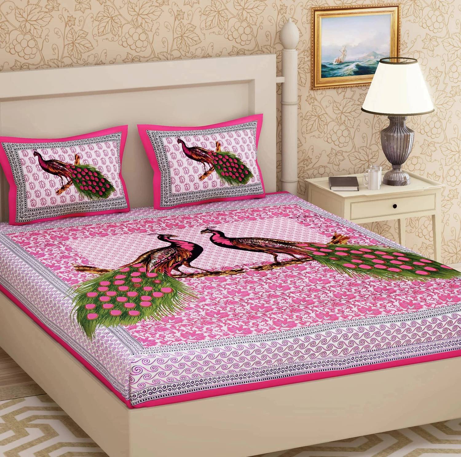 Leo Creation Cotton Double Flat 144 TC Jaipuri Prints 1 Bedsheet