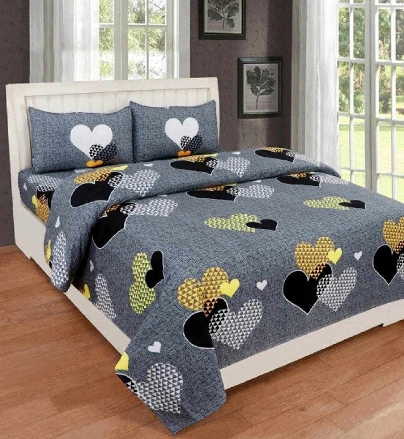 A11 M@LL Polycotton Double Flat 240 TC Printed 1 Bedsheet with 2 Pillow Covers