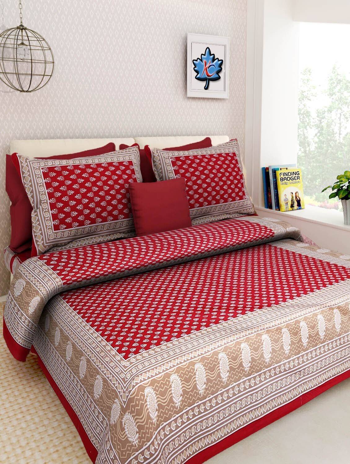 Ananta Cotton Double Flat 120 TC Paisley 1 Bedsheet with 2 Pillow Covers