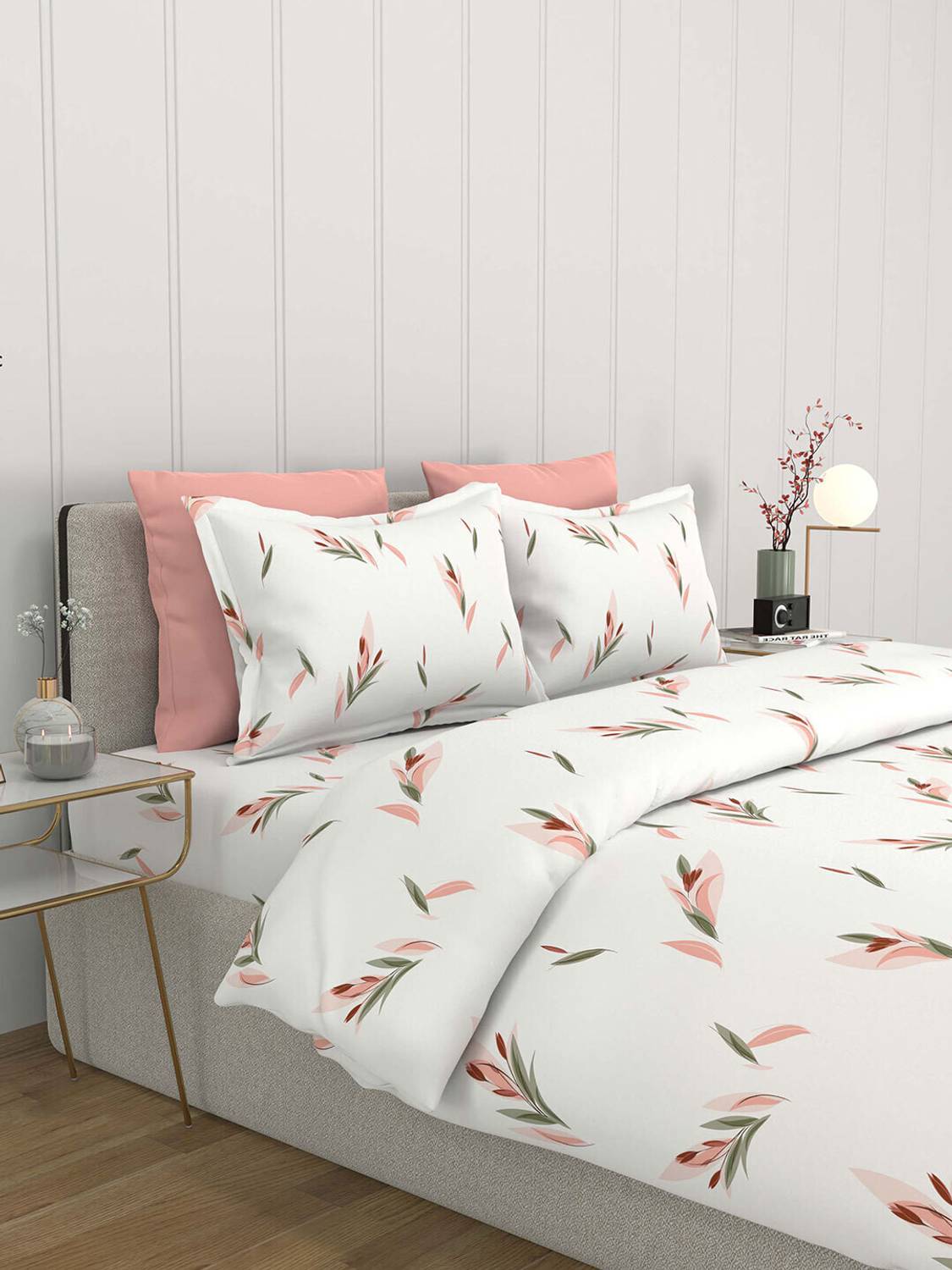 Bombay Dyeing Cotton Double Flat 164 TC Floral 1 Bedsheet with 2 Pillow Covers