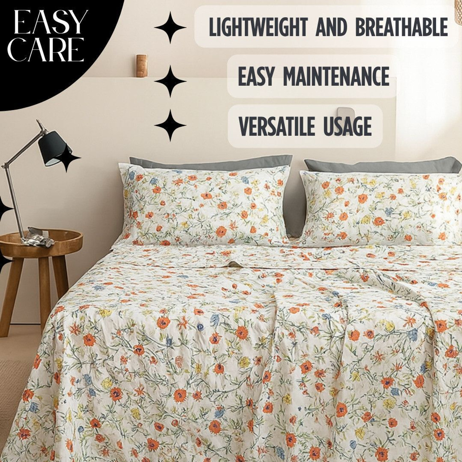 Image of SANMARINO Cotton Super King Flat 220 TC Printed 1 Bedsheet with 2 Pillow Covers