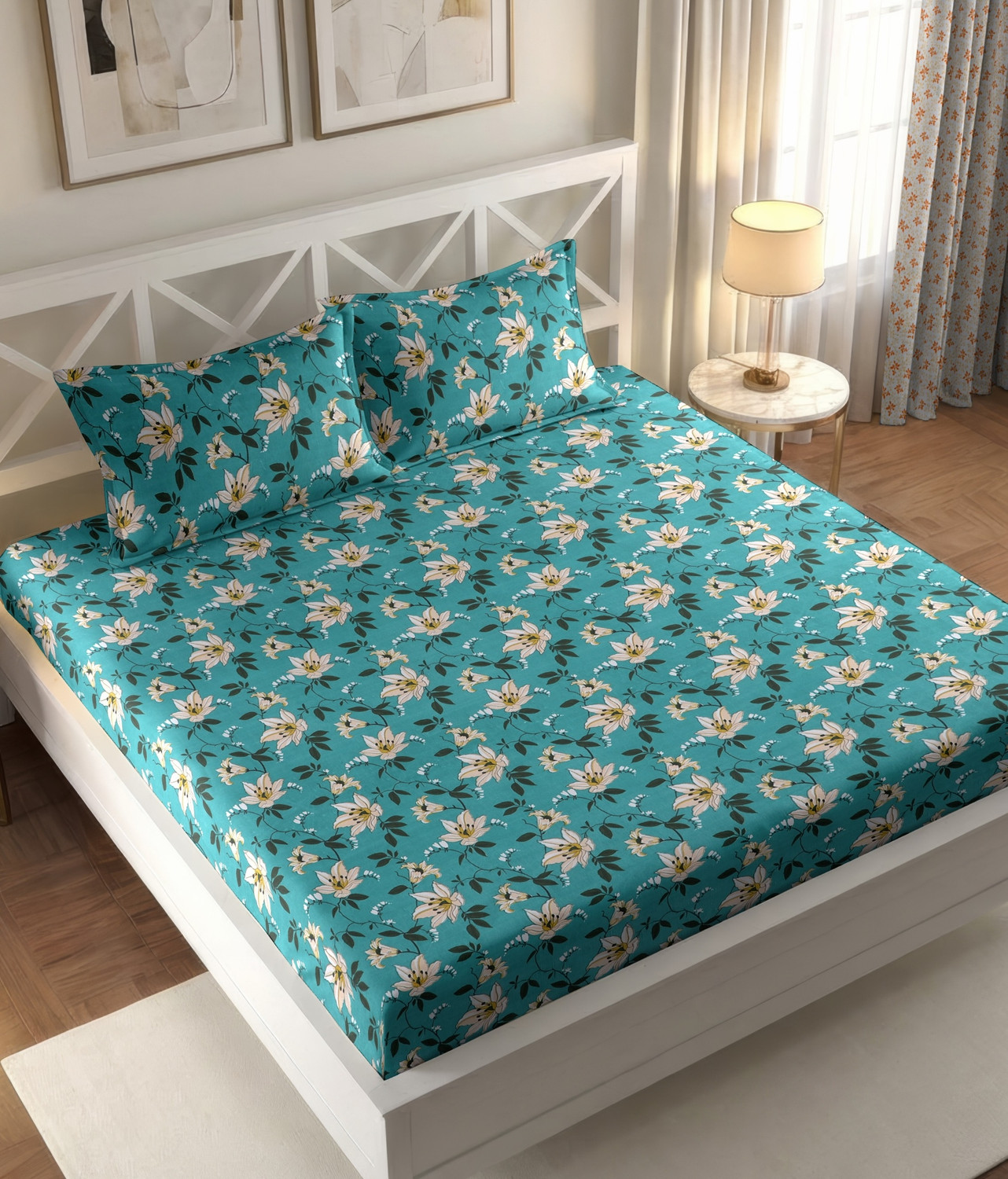 Image of IWS Cotton Double Flat 144 TC Floral 1 Bedsheet