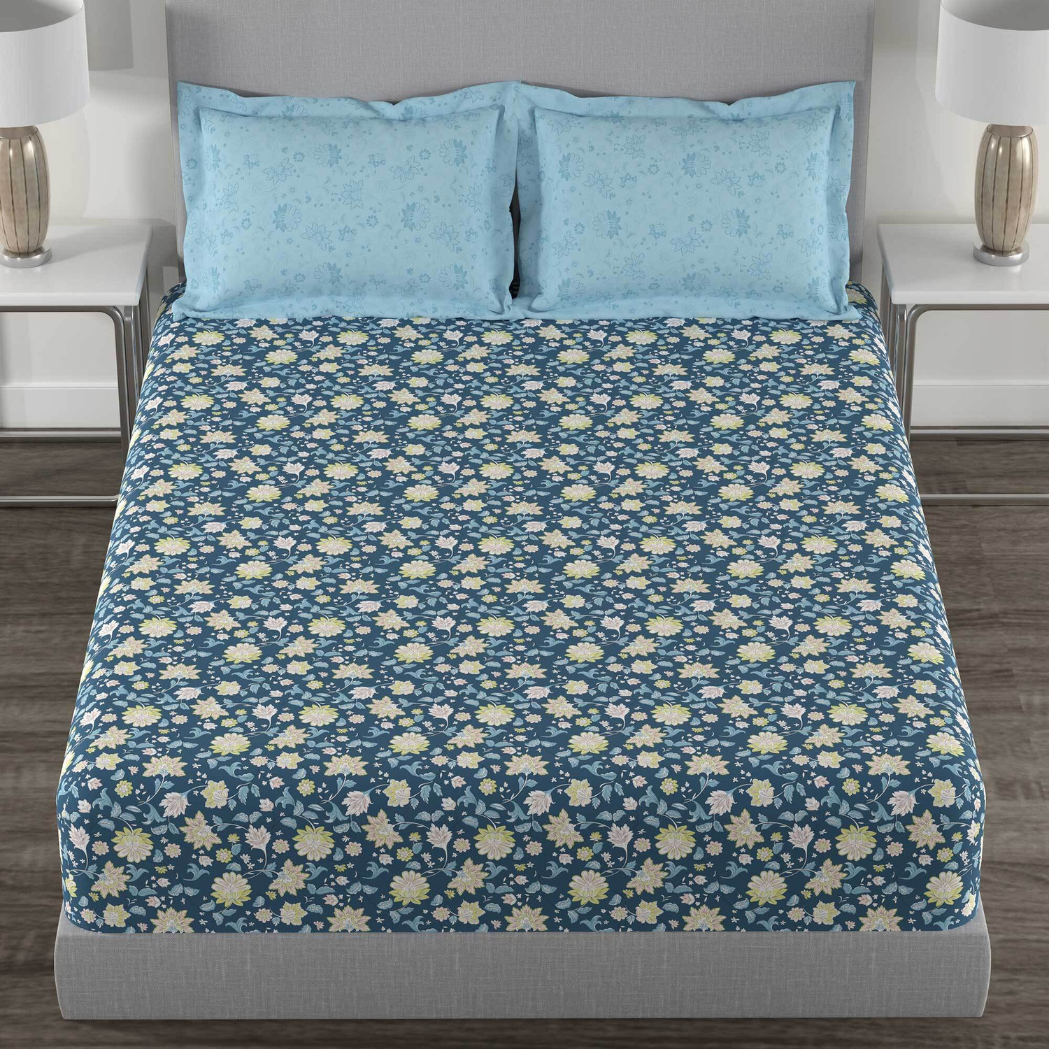 Image of MYTRIDENT Cotton Queen Flat 144 TC Abstract 1 Bedsheet with 2 Pillow Covers