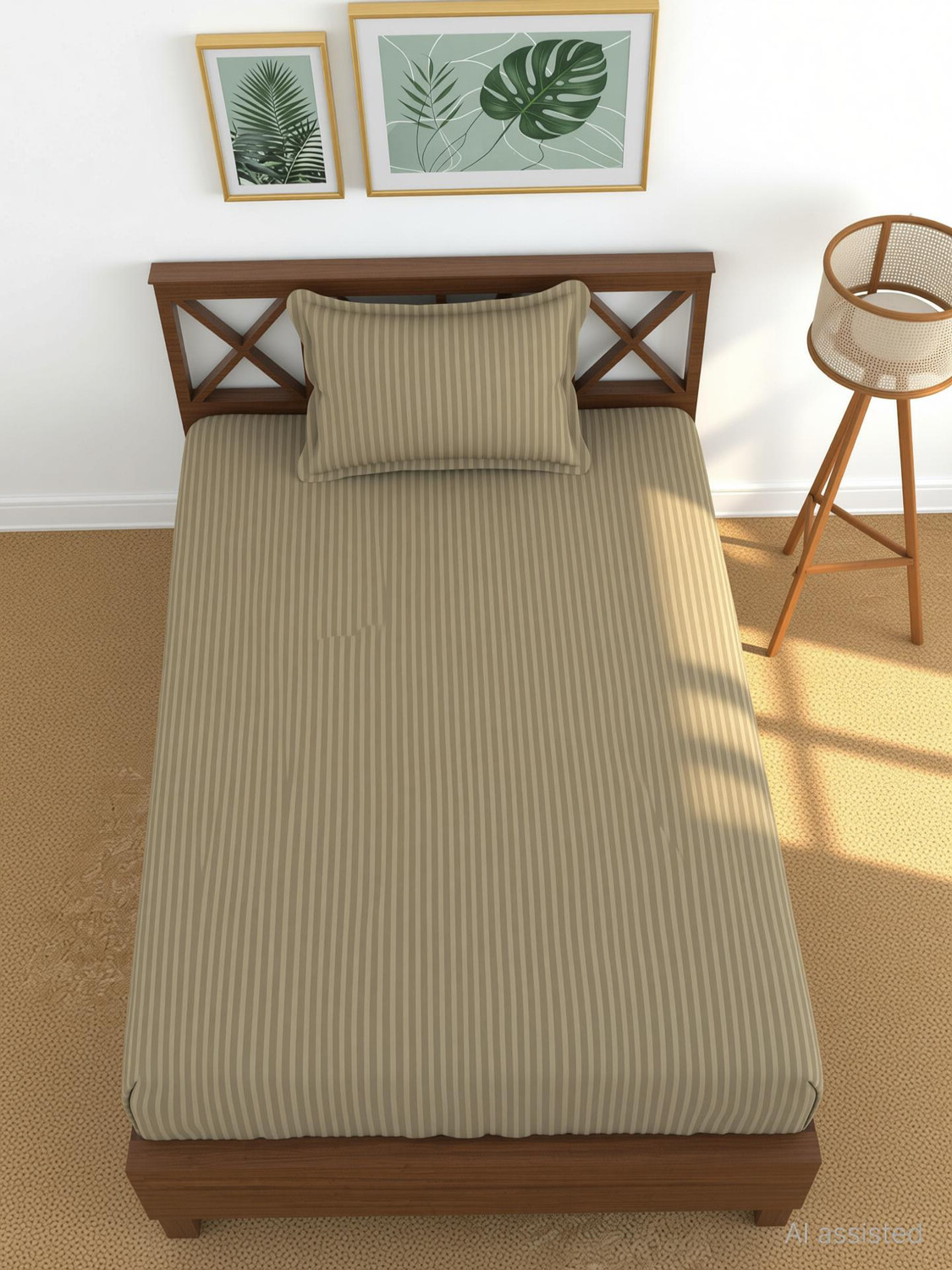 Image of Homefab India Cotton Single Flat 140 TC Striped 1 Summer Bedsheet with 2 Pillow Covers