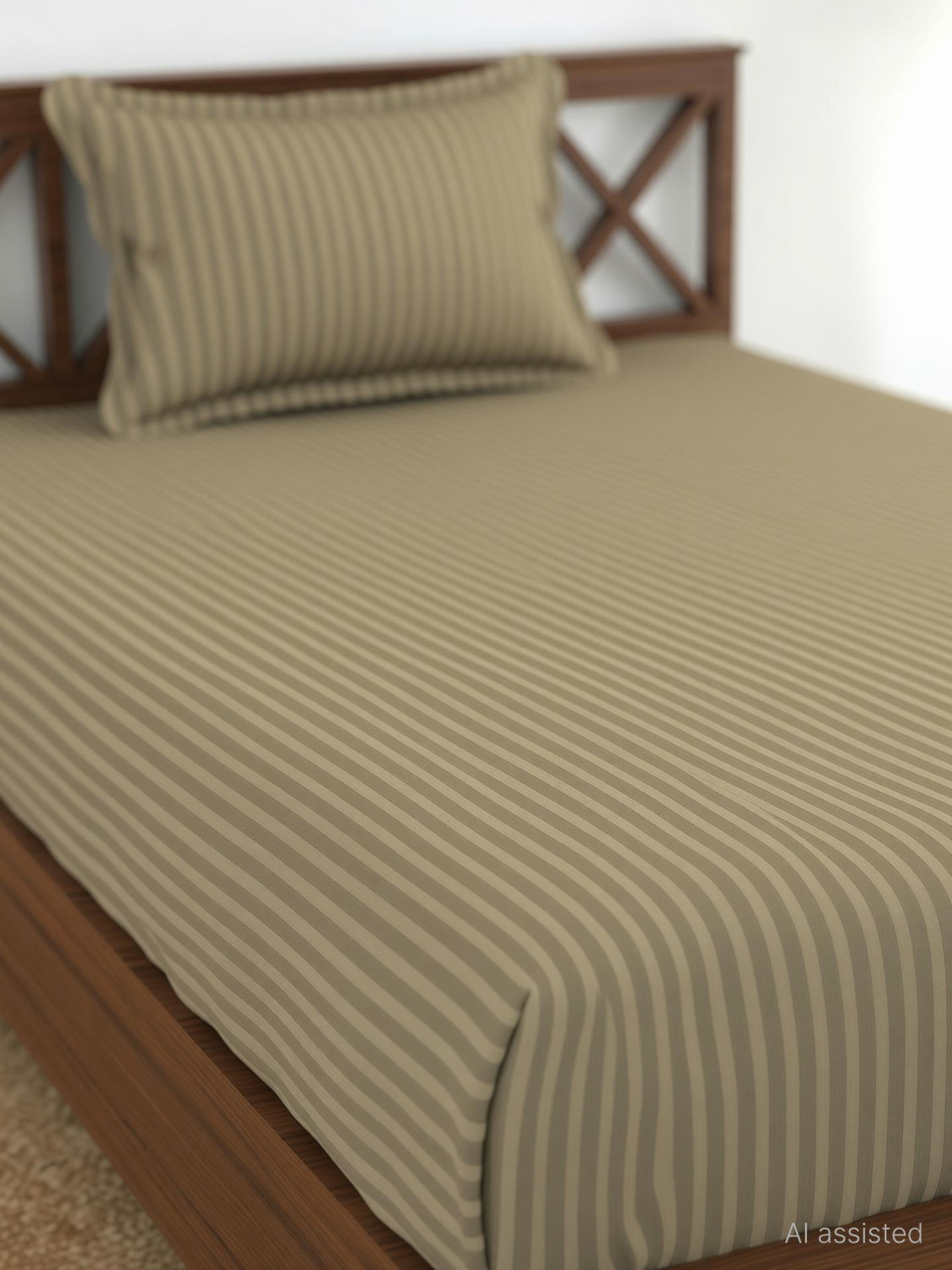 Image of Homefab India Cotton Single Flat 140 TC Striped 1 Summer Bedsheet with 2 Pillow Covers