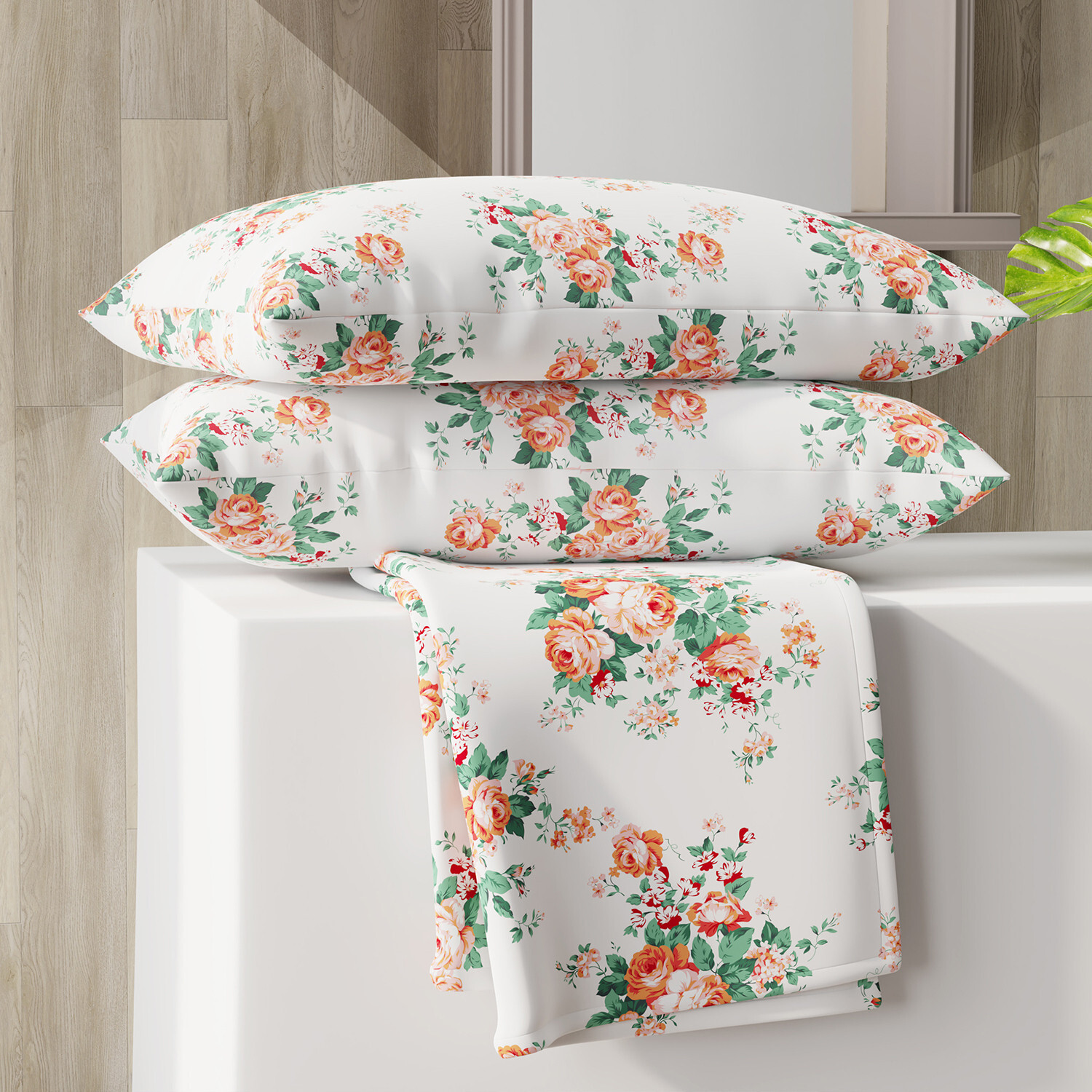 Image of Layers Cotton Blend Double Flat 225 TC Printed 1 Bedsheet with 2 Pillow Covers