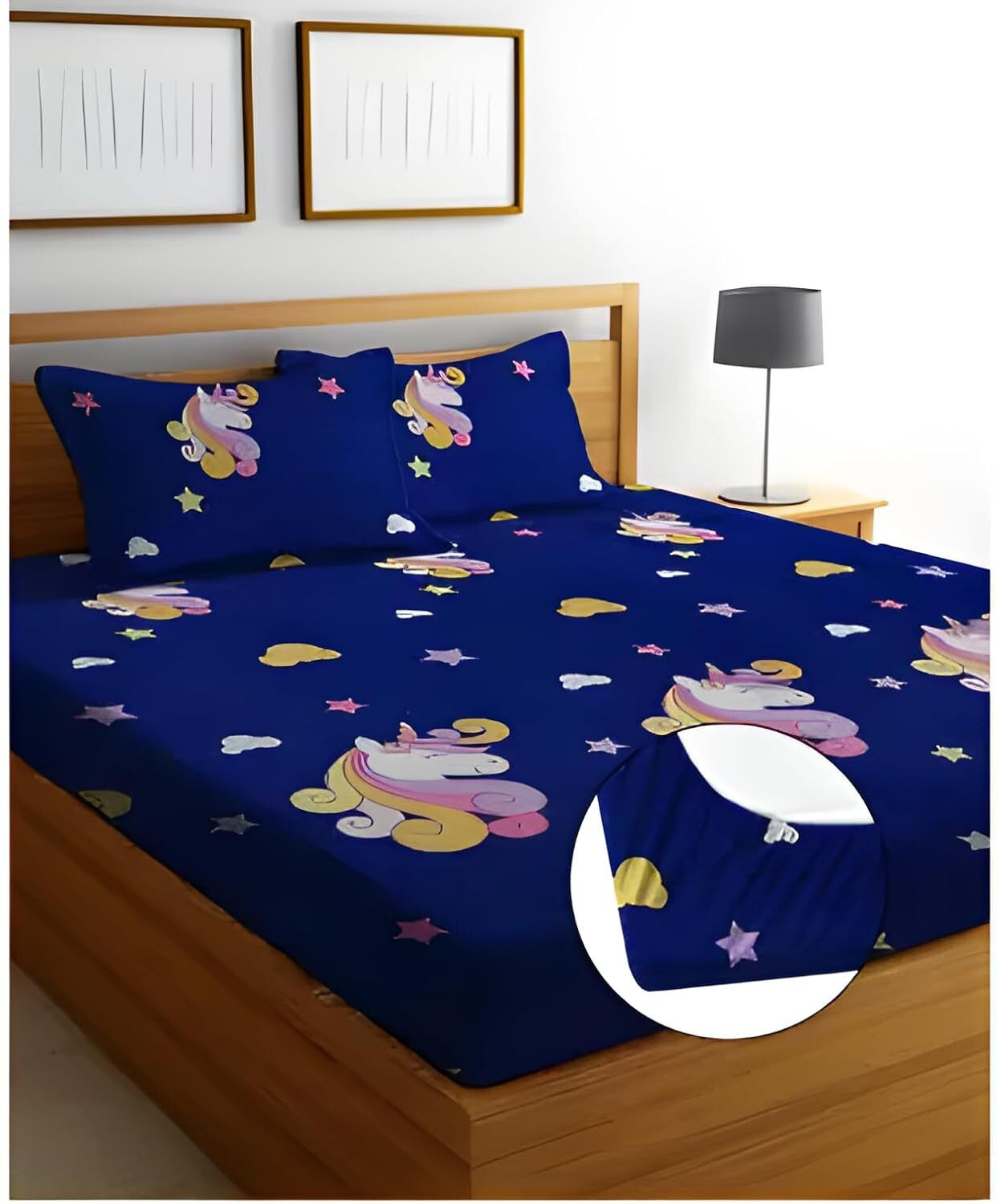 Image of CROTONTEND CR7 Cotton Double Fitted (Elastic) 350 TC Cartoon 1 Summer Bedsheet with 2 Pillow Covers