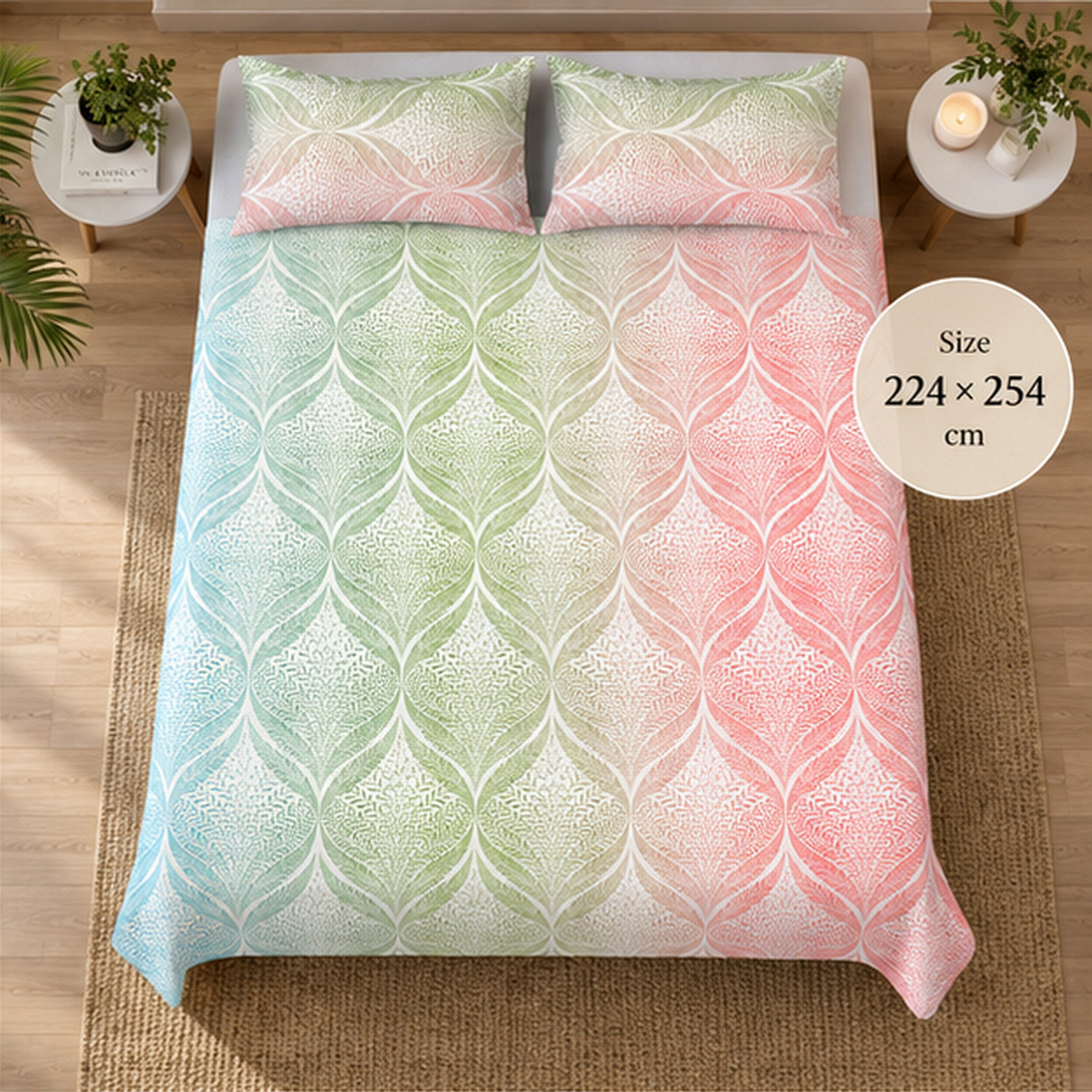 Image of Bombay Dyeing Cotton Double Flat 180 TC Printed 1 Bedsheet with 2 Pillow Covers (Multicolor)