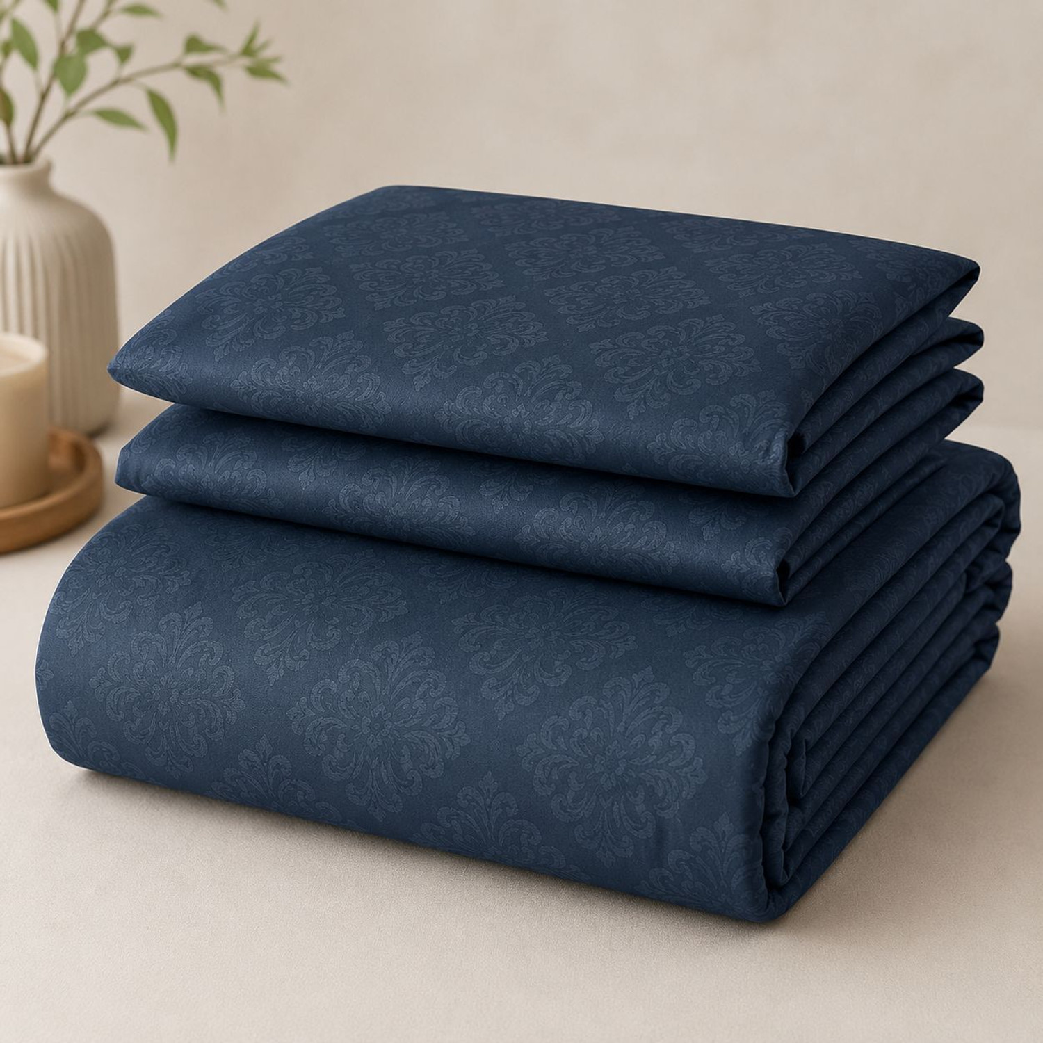 Image of MIGHTYCOZY Cotton Super King Flat 300 TC Printed 1 Bedsheet with 2 Pillow Covers (Blue)