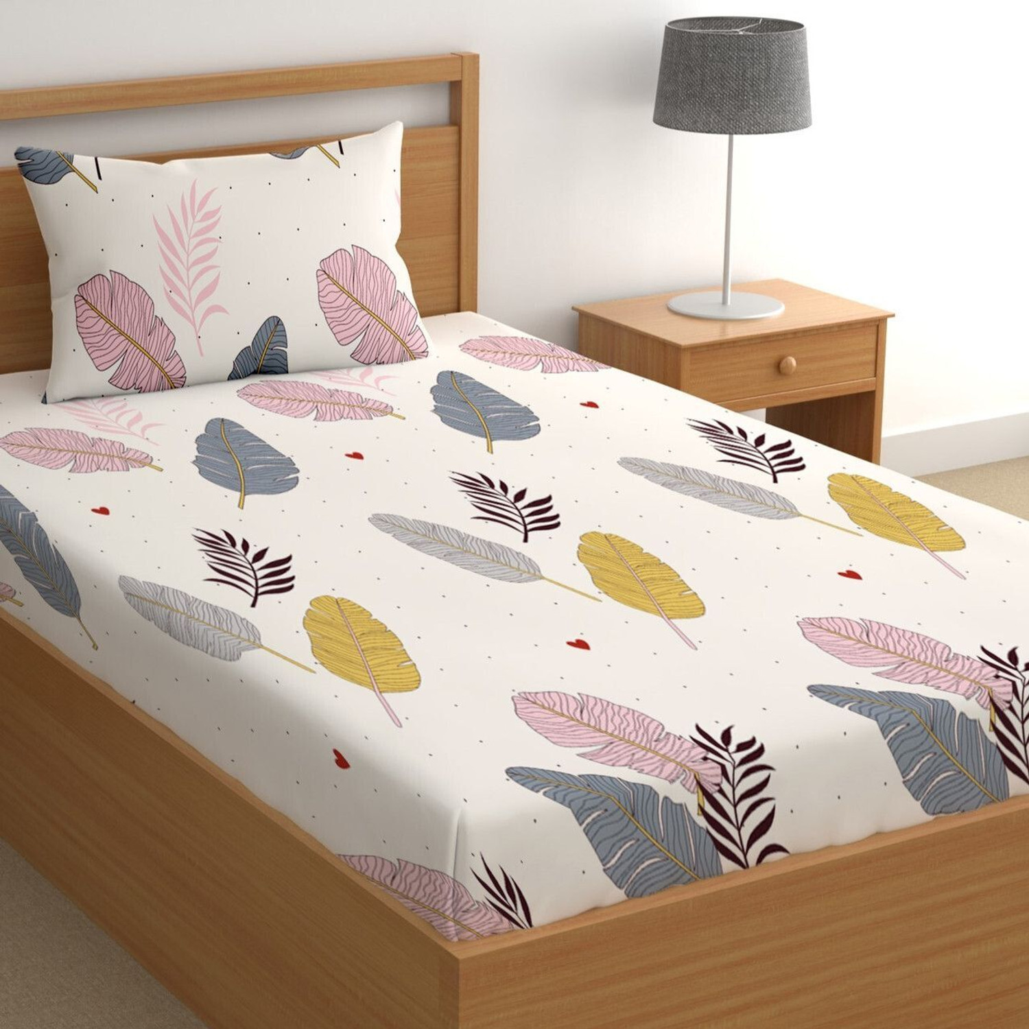 Image of Moonroof Cotton Single Fitted (Elastic) 240 TC Printed 1 Bedsheet with 2 Pillow Covers
