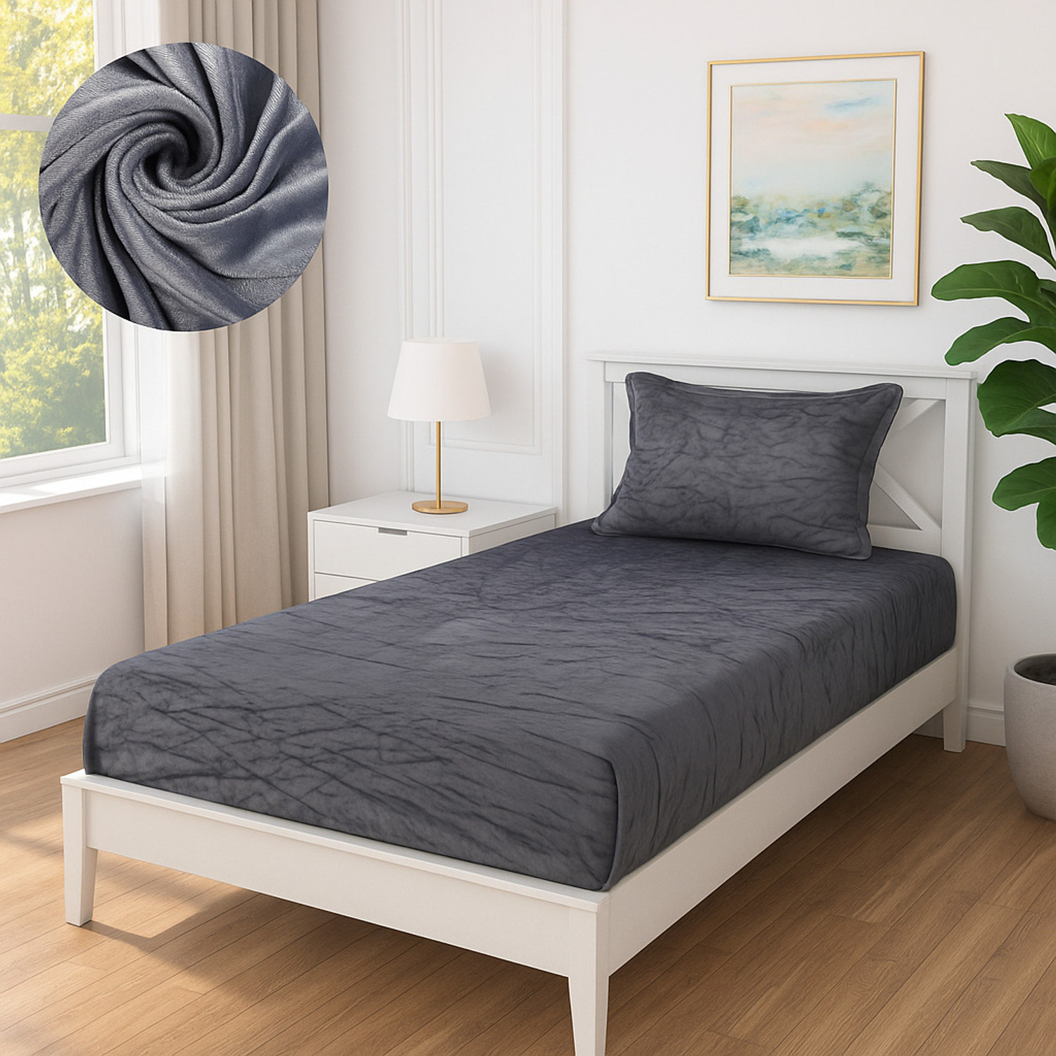 Image of OSONICTEXTILE Woolen Single Fitted (Elastic) 270 TC Solid 1 Bedsheet with 2 Pillow Covers