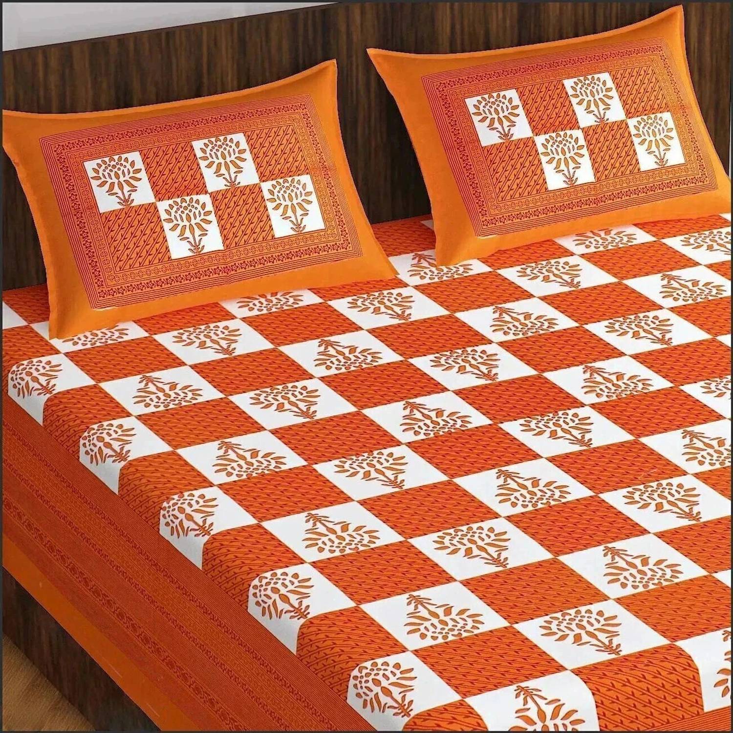 Leo Creation Cotton Double Flat 144 TC Jaipuri Prints 1 Bedsheet