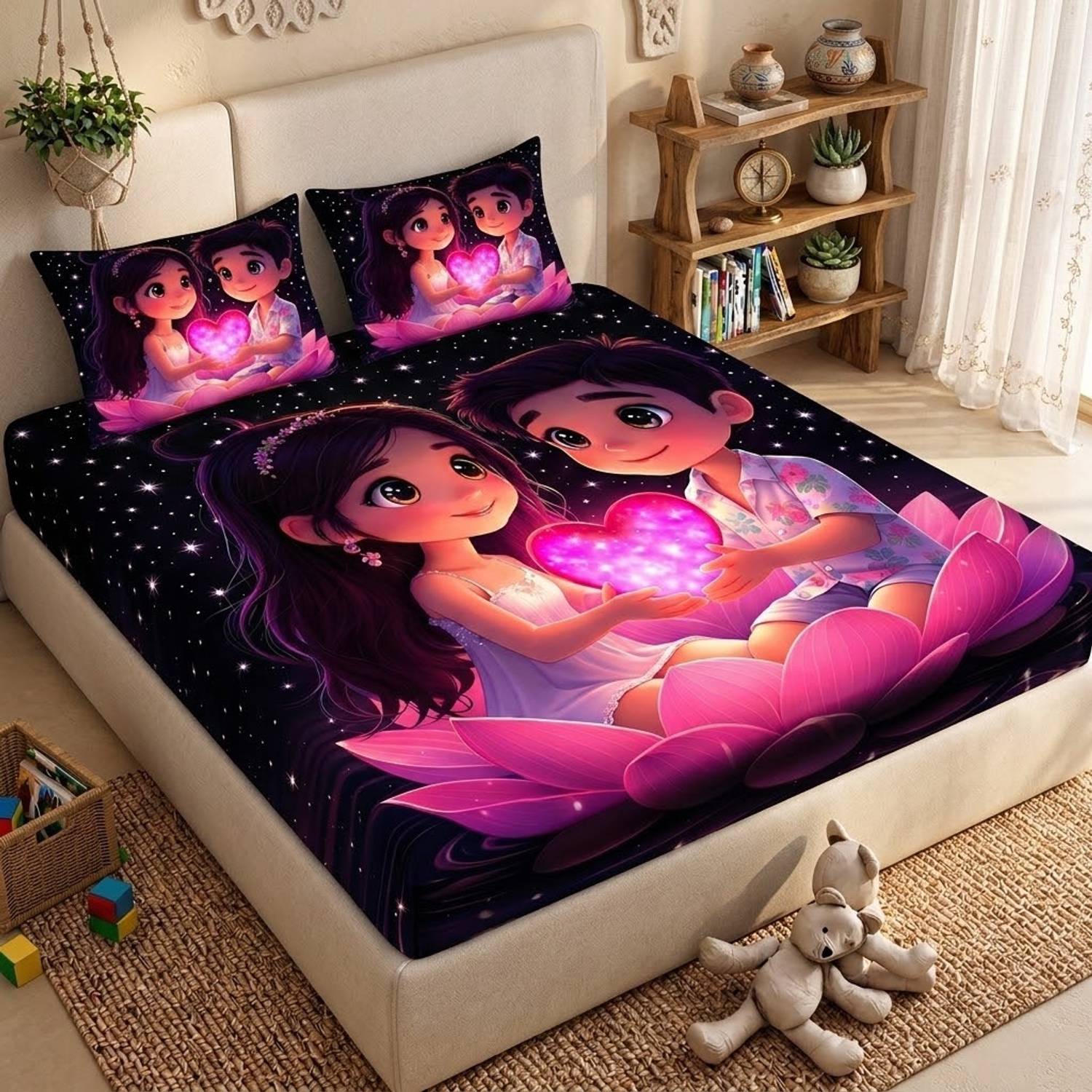 abluent home Microfiber Double Flat 220 TC 3D Printed 1 Summer Bedsheet with 2 Pillow Covers