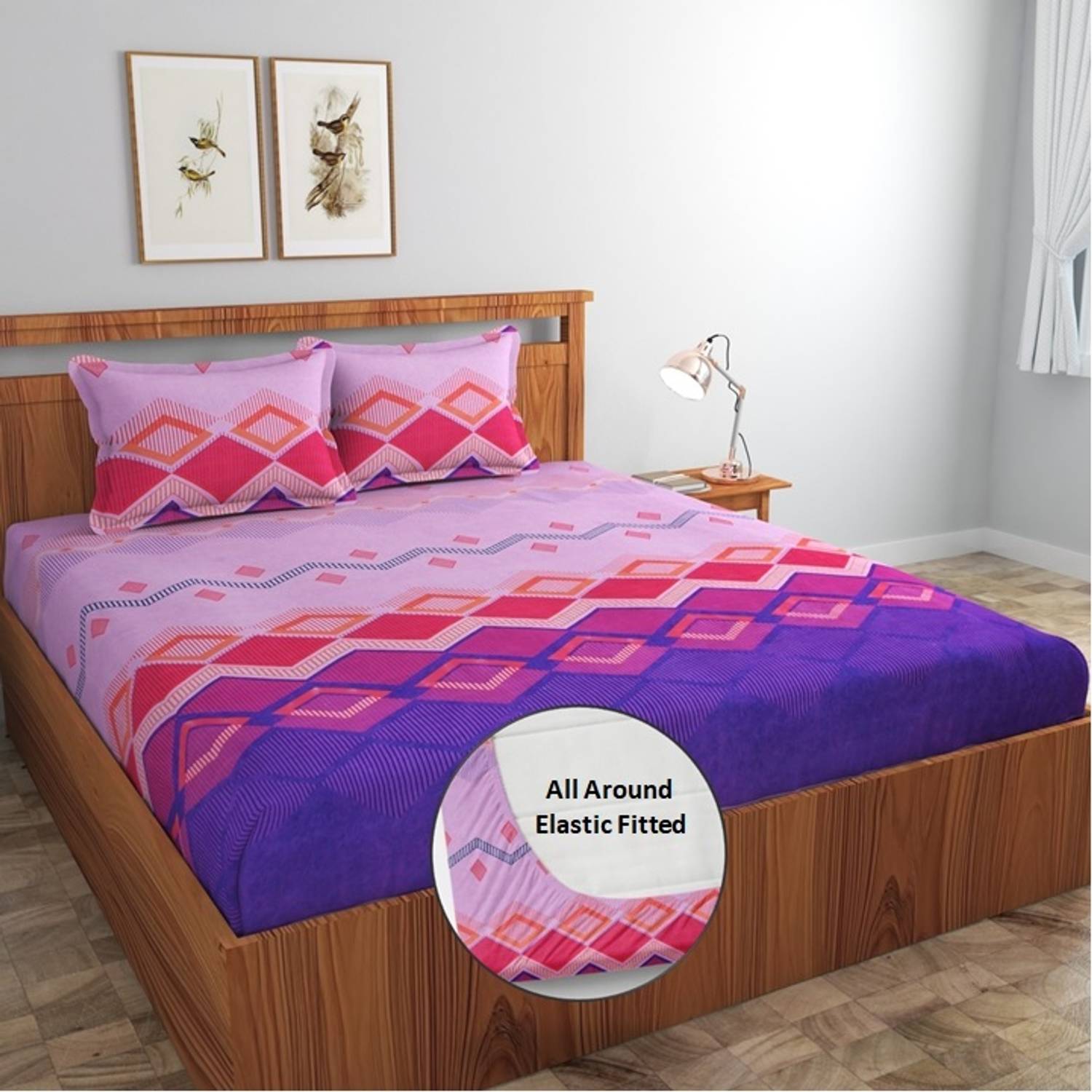AMEYAA Cotton Double Fitted (Elastic) 320 TC Printed 1 Bedsheet w