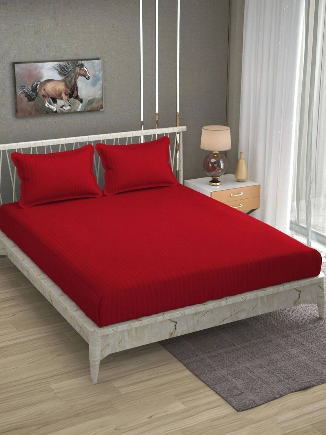 BELVOSTUM Microfiber Double Flat 280 TC Striped 1 Bedsheet with 2