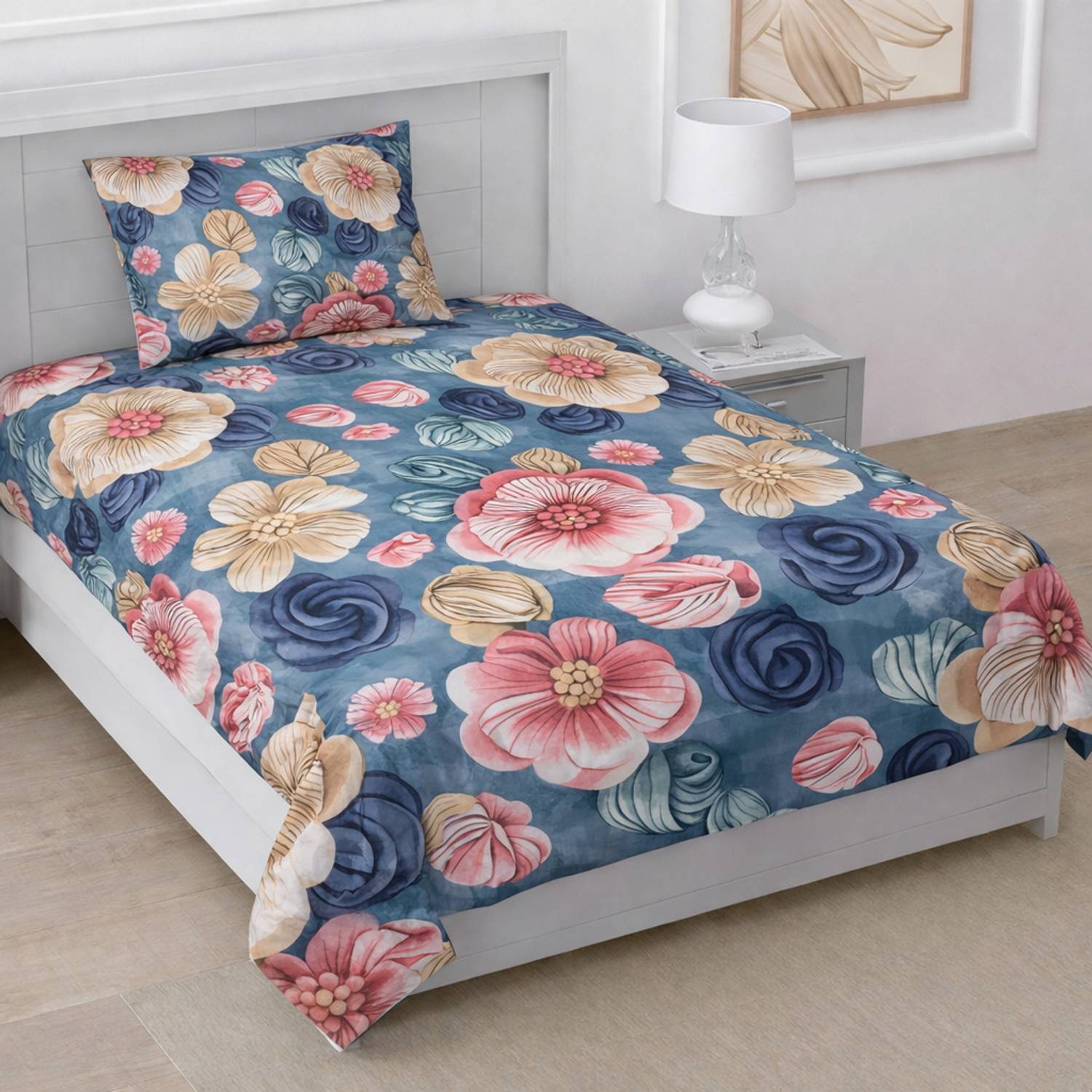 A11 M@LL Cotton Single Flat 300 TC Floral 1 Summer Bedsheet