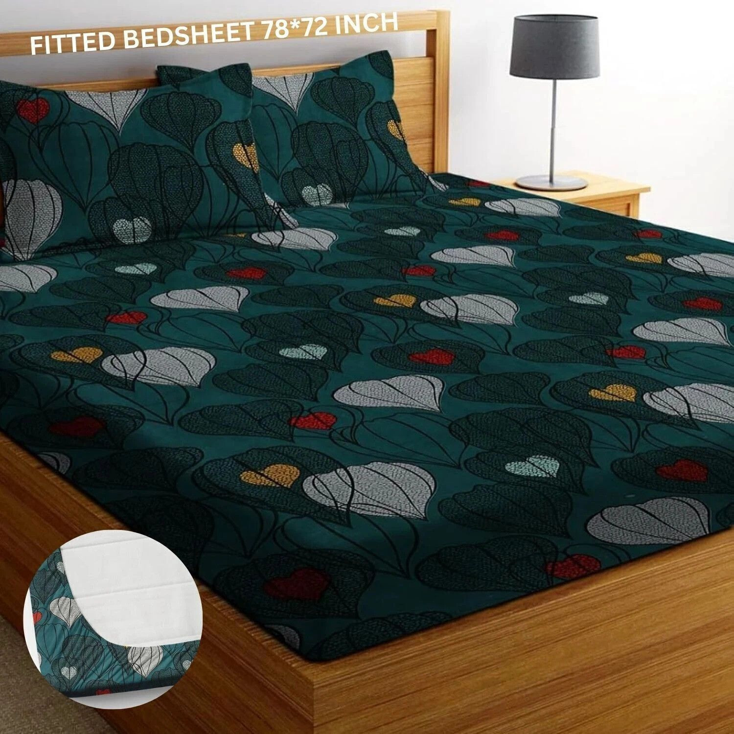 Image of SHOPDEK Microfiber Double, King Fitted (Elastic) 220 TC Floral 1 Bedsheet with 2 Pillow Covers