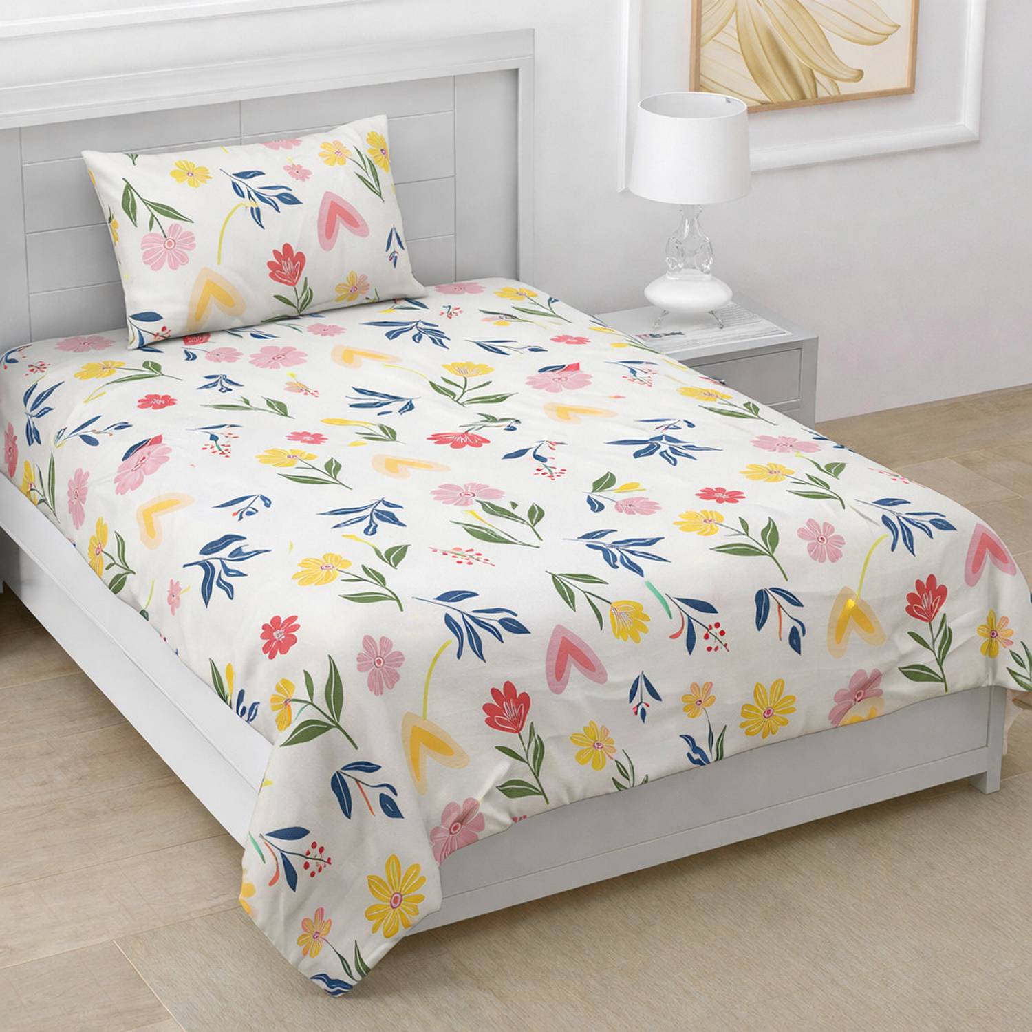 A11 M@LL Microfiber Single Flat 220 TC Floral 1 Bedsheet with 2 Pillow Covers