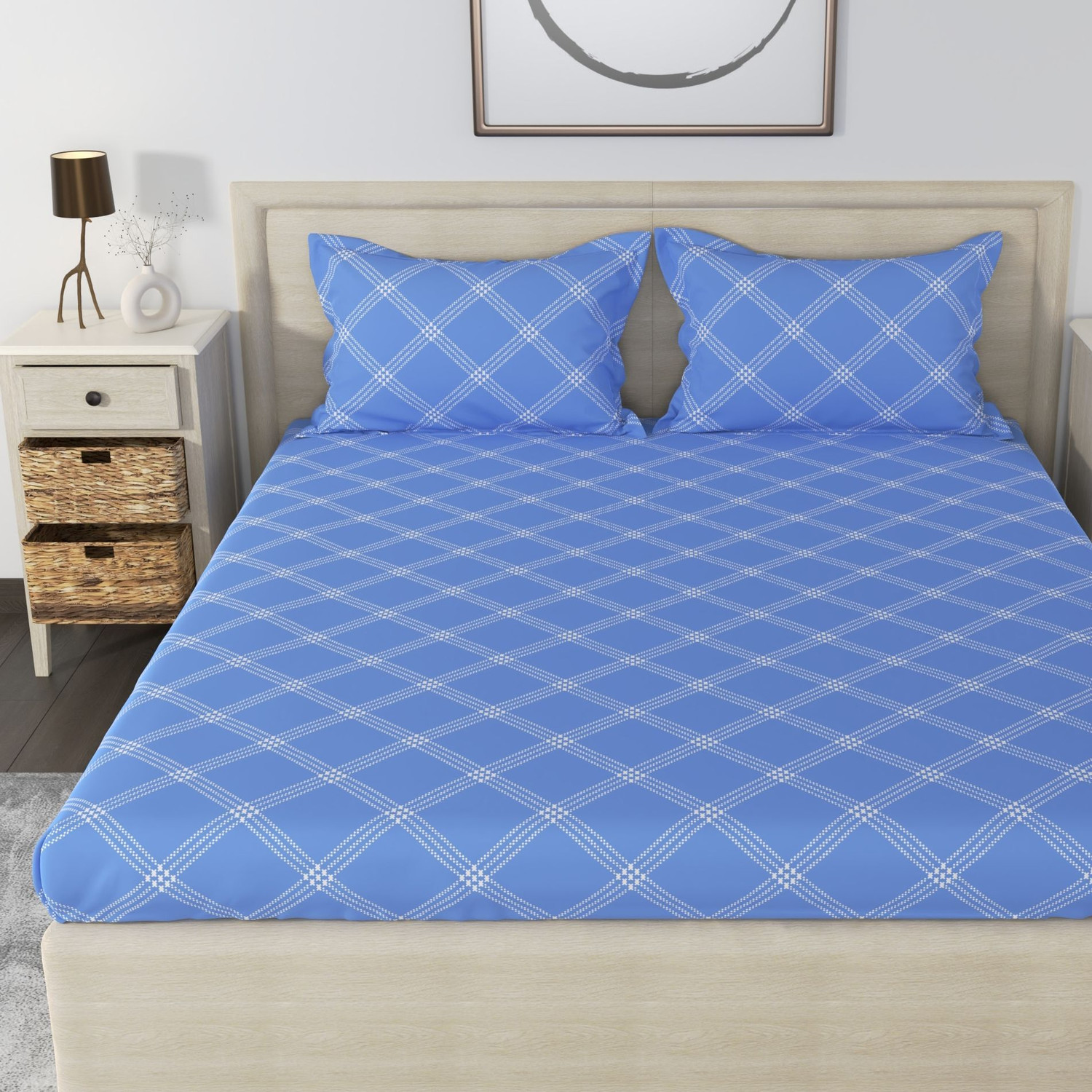 Image of Huesland Cotton Double Flat 210 TC Geometric 1 Bedsheet with 2 Pillow Covers