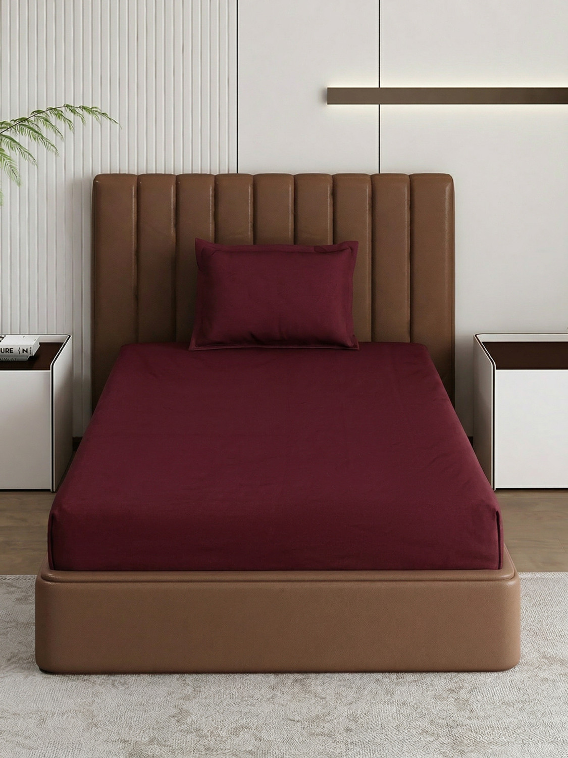 Image of MONTE CARLO Cotton Single Flat 210 TC Solid 1 Summer Bedsheet (Maroon)