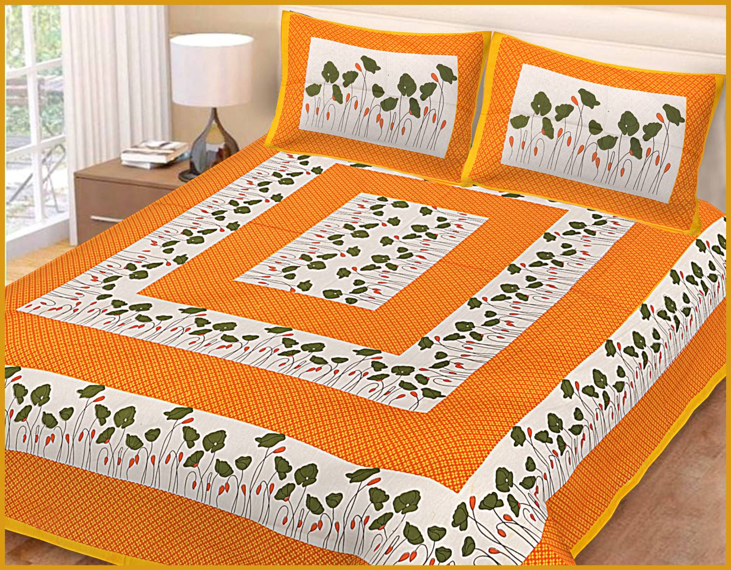 BedZone Cotton King Flat 220 TC Floral 1 Bedsheet with 2 Pillow Covers