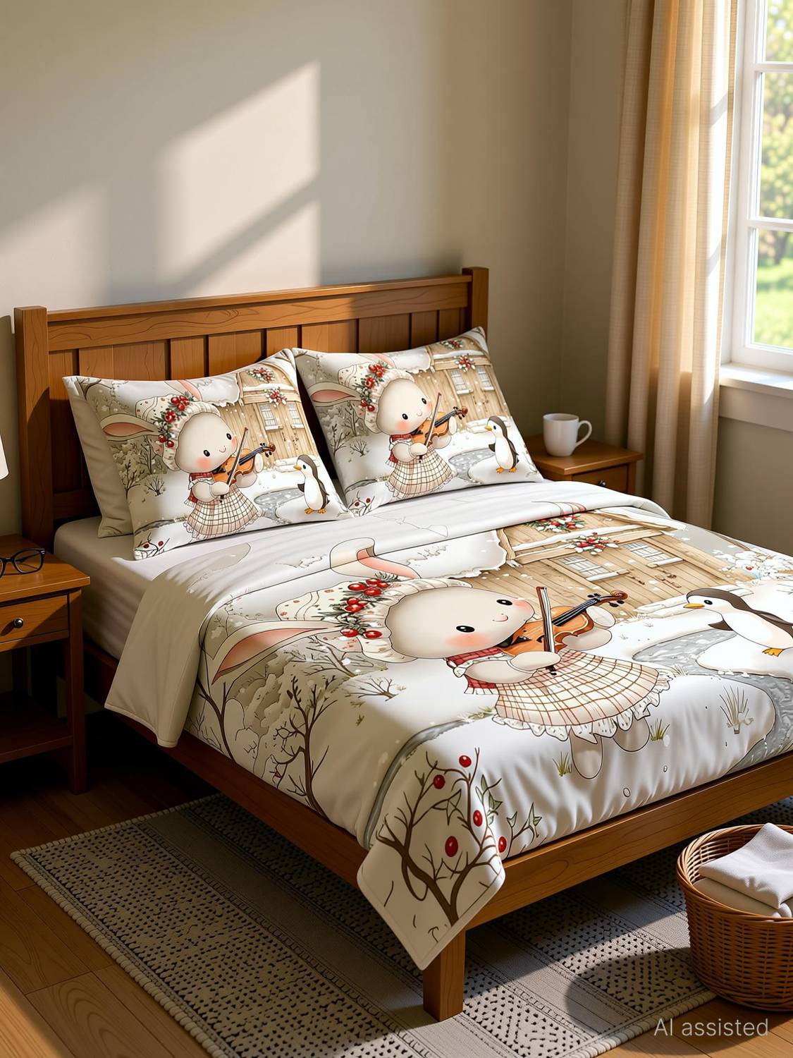 AMAN HANDLOOM Microfiber Double Flat 300 TC 7D Digital 1 Summer Bedsheet with 2 Pillow Covers, 2 Cushion Covers