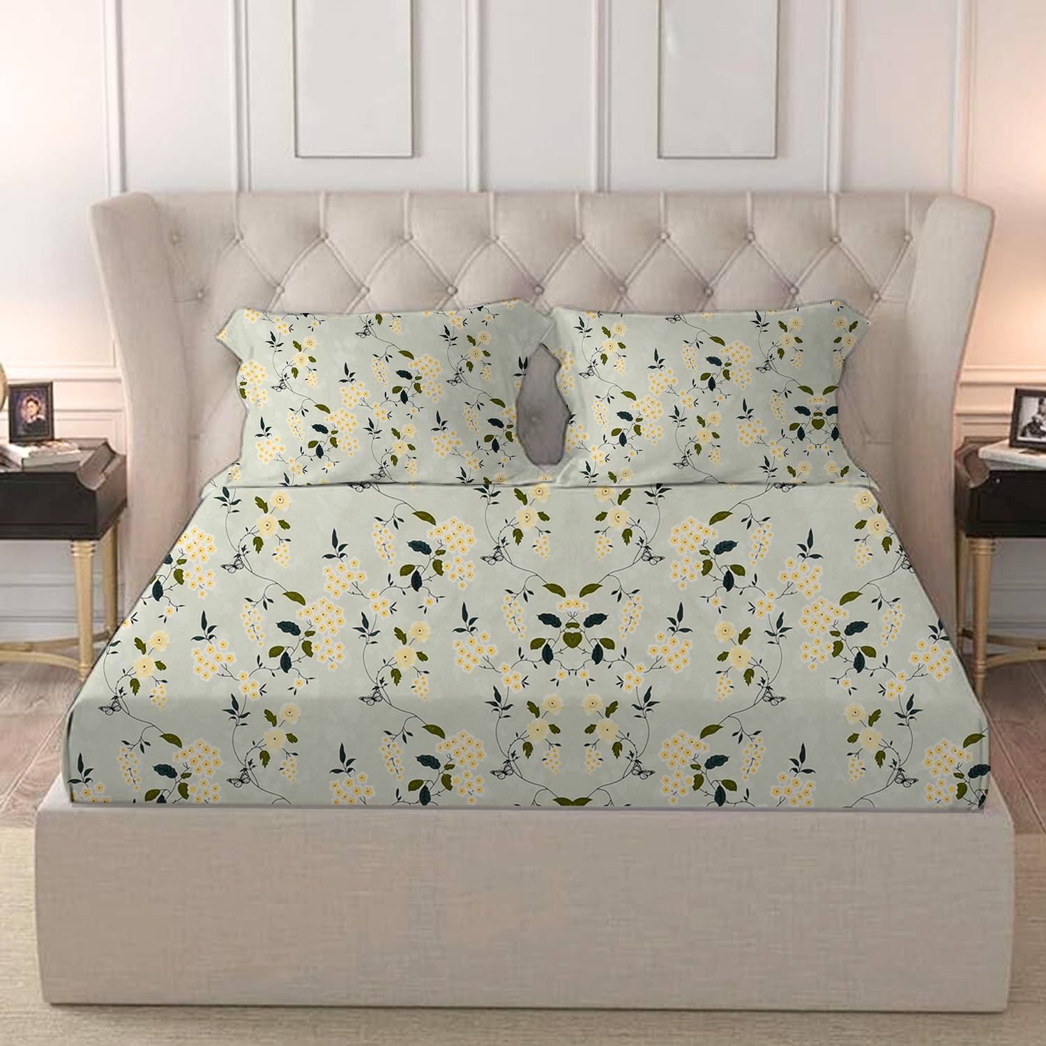 BROMWICK Cotton Double Fitted (Elastic) 251 TC 3D Printed 1 Bedsh