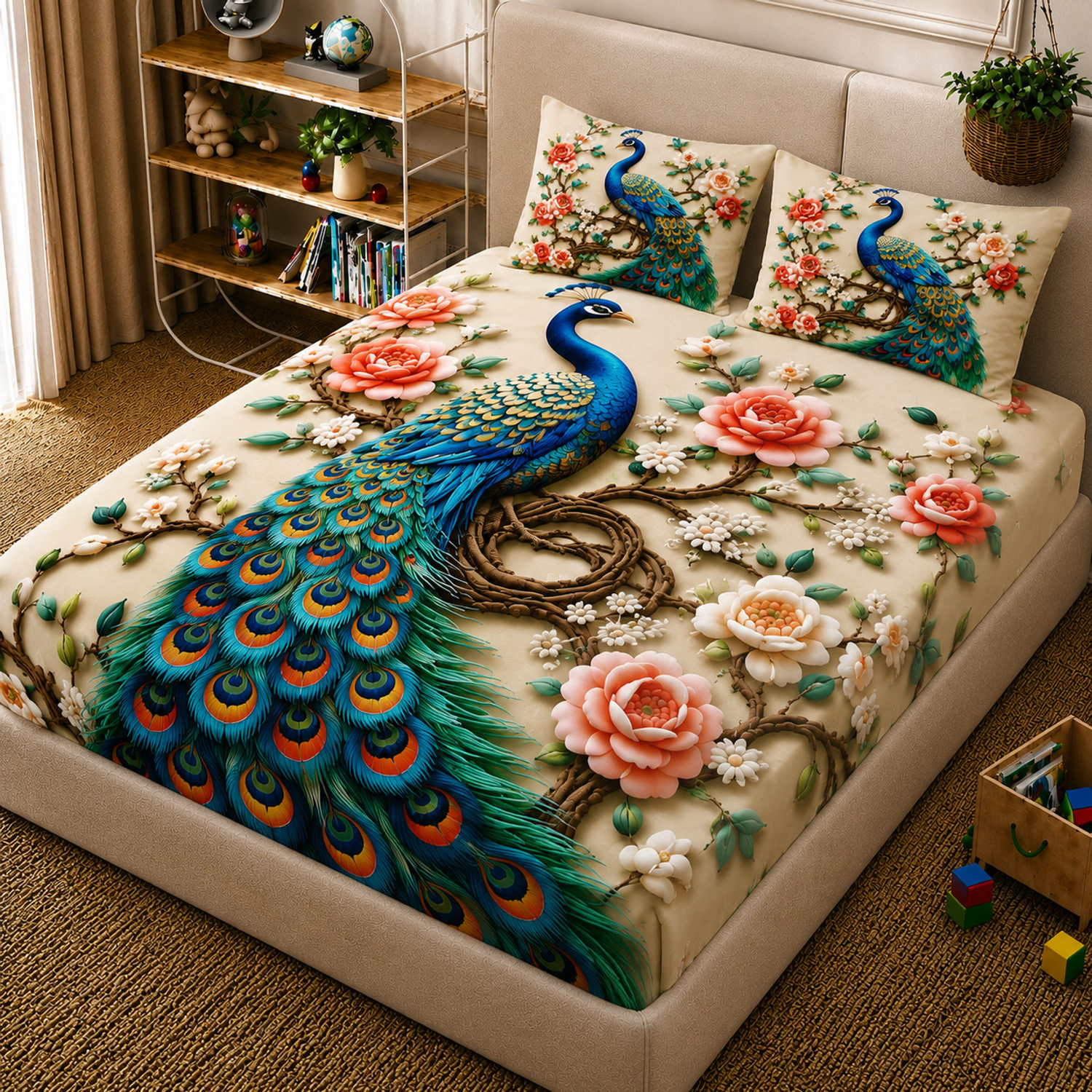 Image of Ditya Cotton Double, King, Queen Flat 410 TC 3D Printed 1 Summer Bedsheet with 2 Pillow Covers (Multicolor)