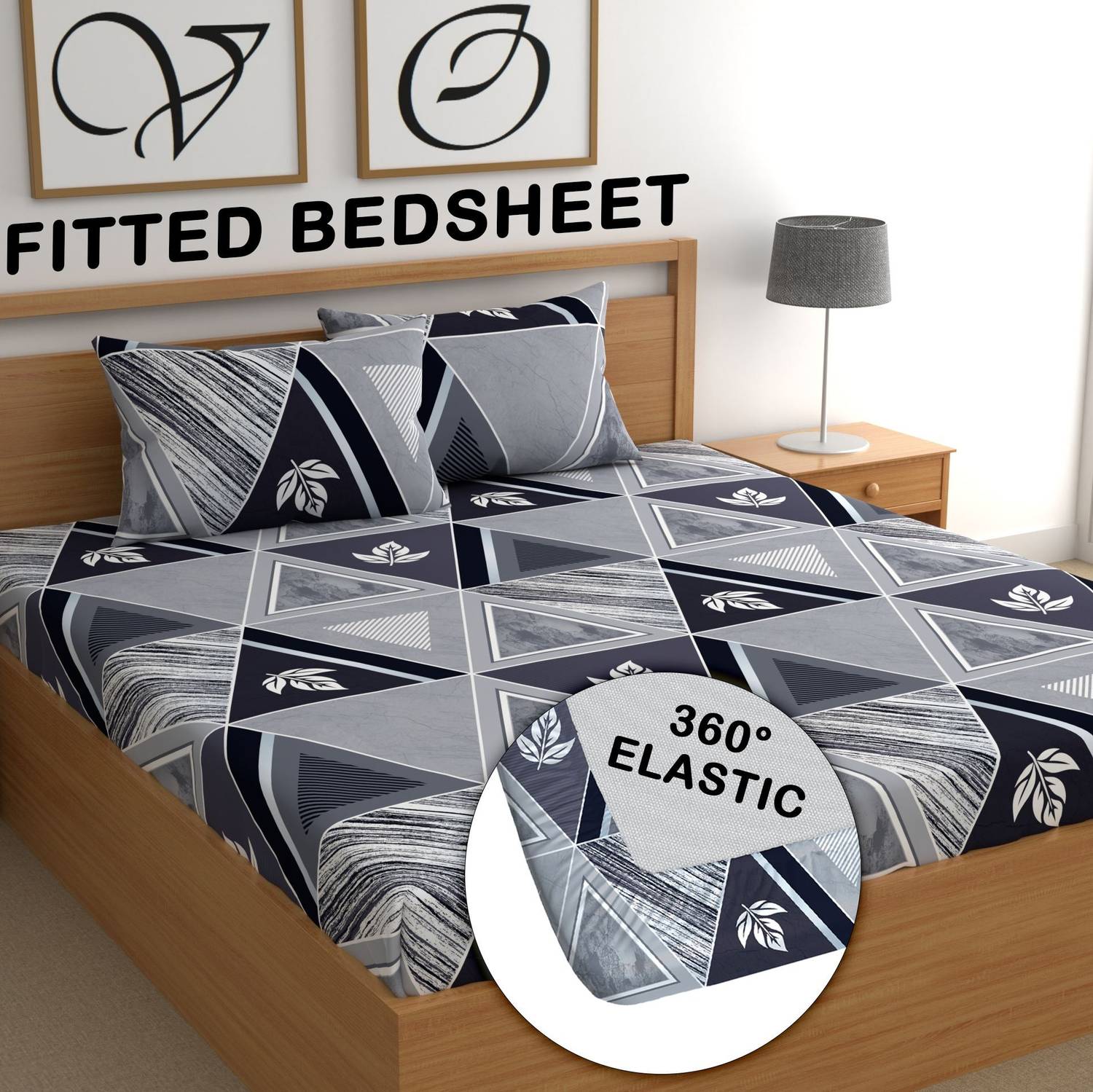 CG Homes Cotton Double Fitted (Elastic) 180 TC Printed 1 Bedsheet