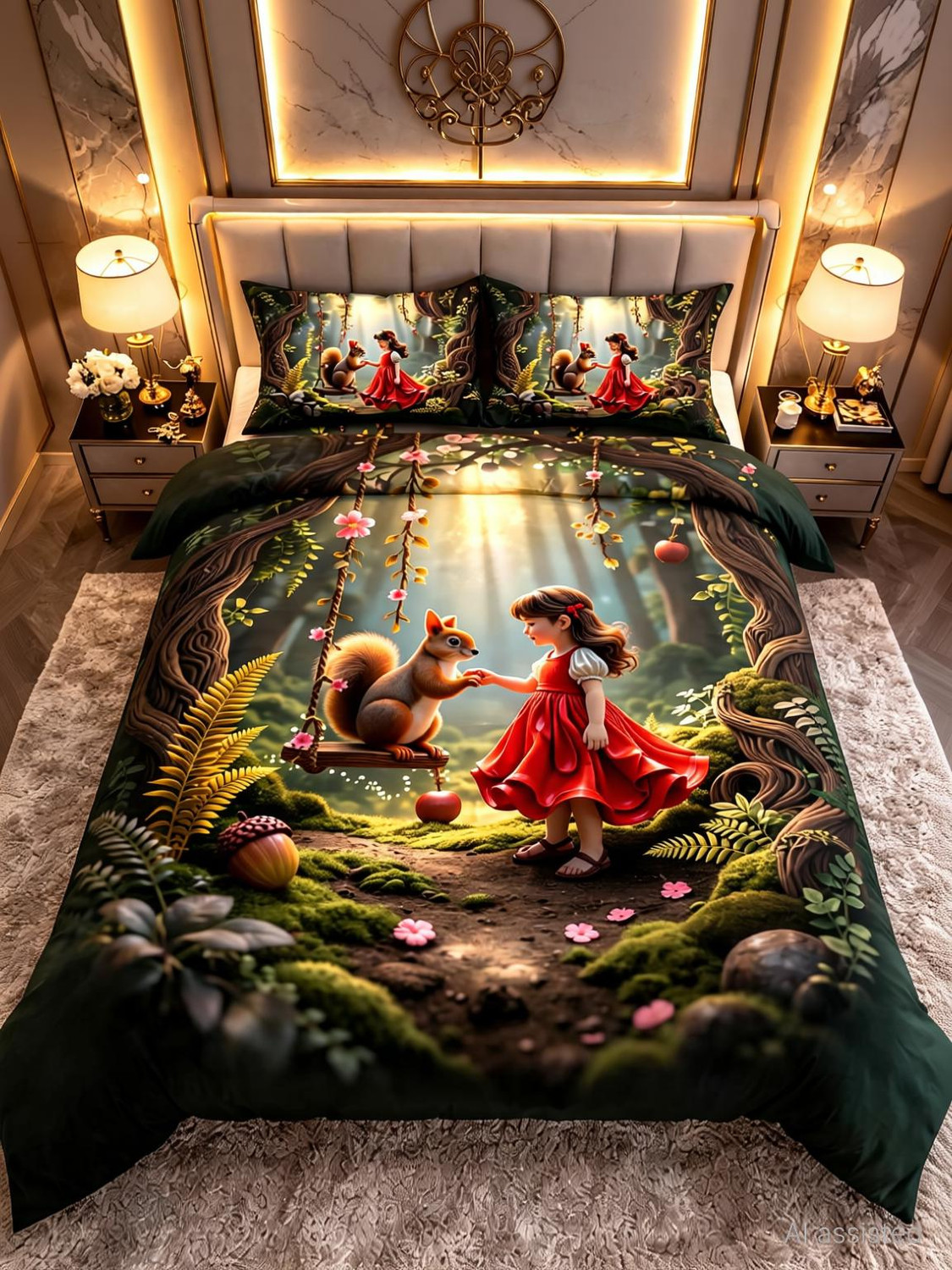 Image of Adidev Cotton Double, King Flat 400 TC Animal 1 Summer Bedsheet with 2 Pillow Covers, 2 Cushion Covers